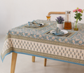 Blue & Gold Floral Hand Block Print Cotton Tablecloth (60 x 90) – Elegant Jaipur Dining Table Cover