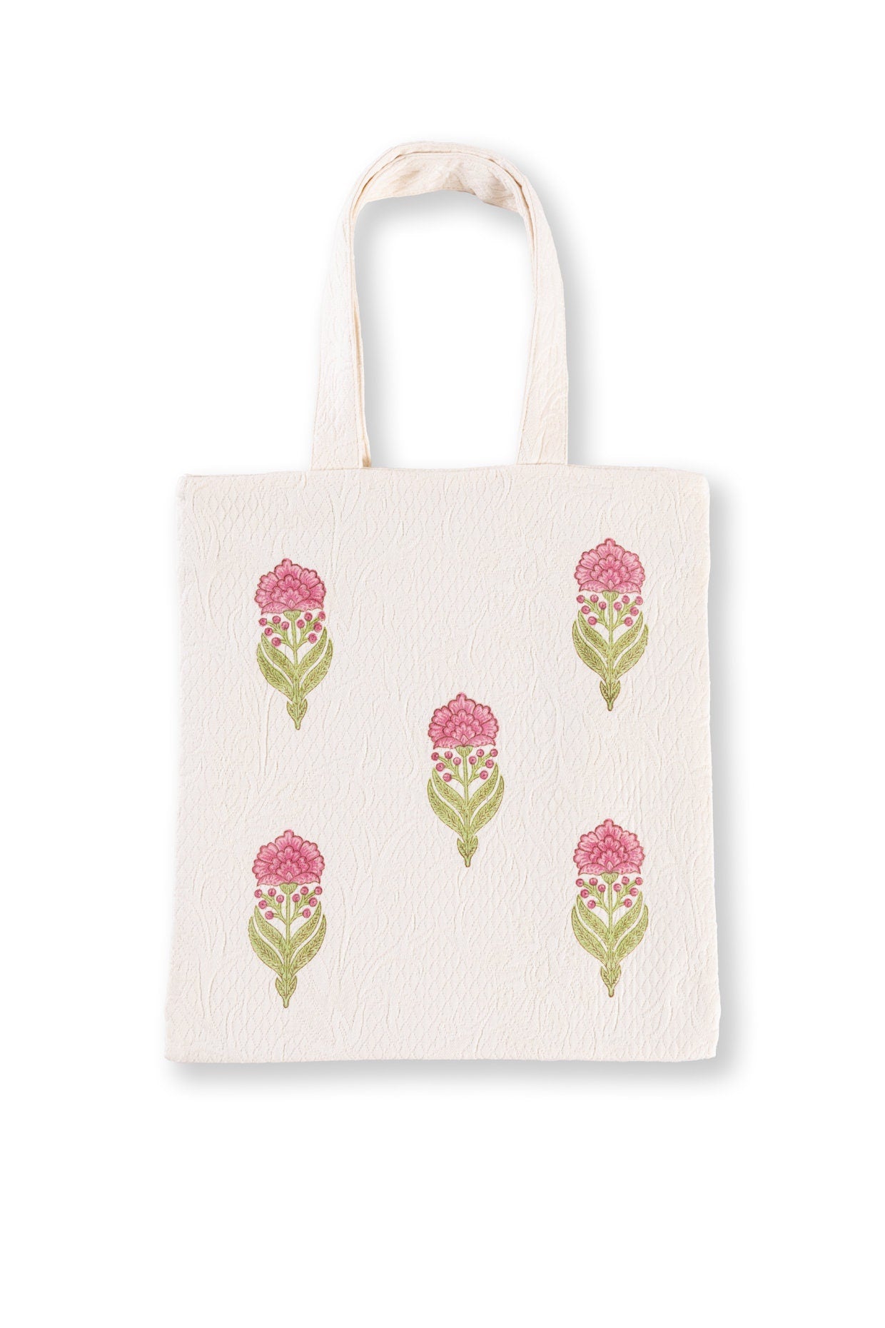 Handmade Jacquard Quilted Tote Bag - Floral Print Cotton Pique Shoulder Bag