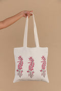 Handmade Jacquard Quilted Tote Bag - Handprinted Floral Cotton Pique Shoulder Bag