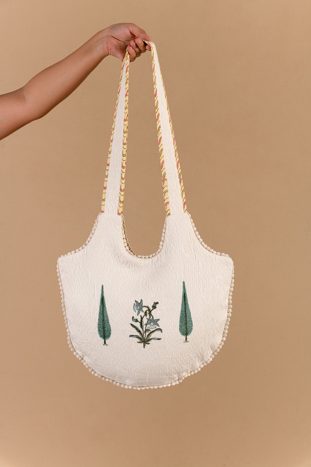 Handmade Cotton Pique Shoulder Bag - Floral Print Sling Bag for Women