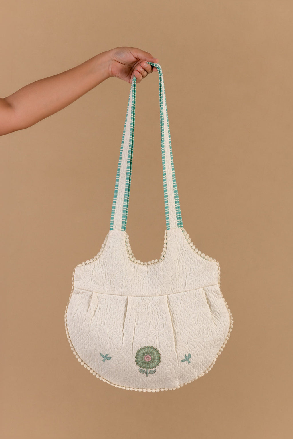Handmade Cotton Pique Shoulder Bag - Woven Patterned Sling Bag with Indian Design