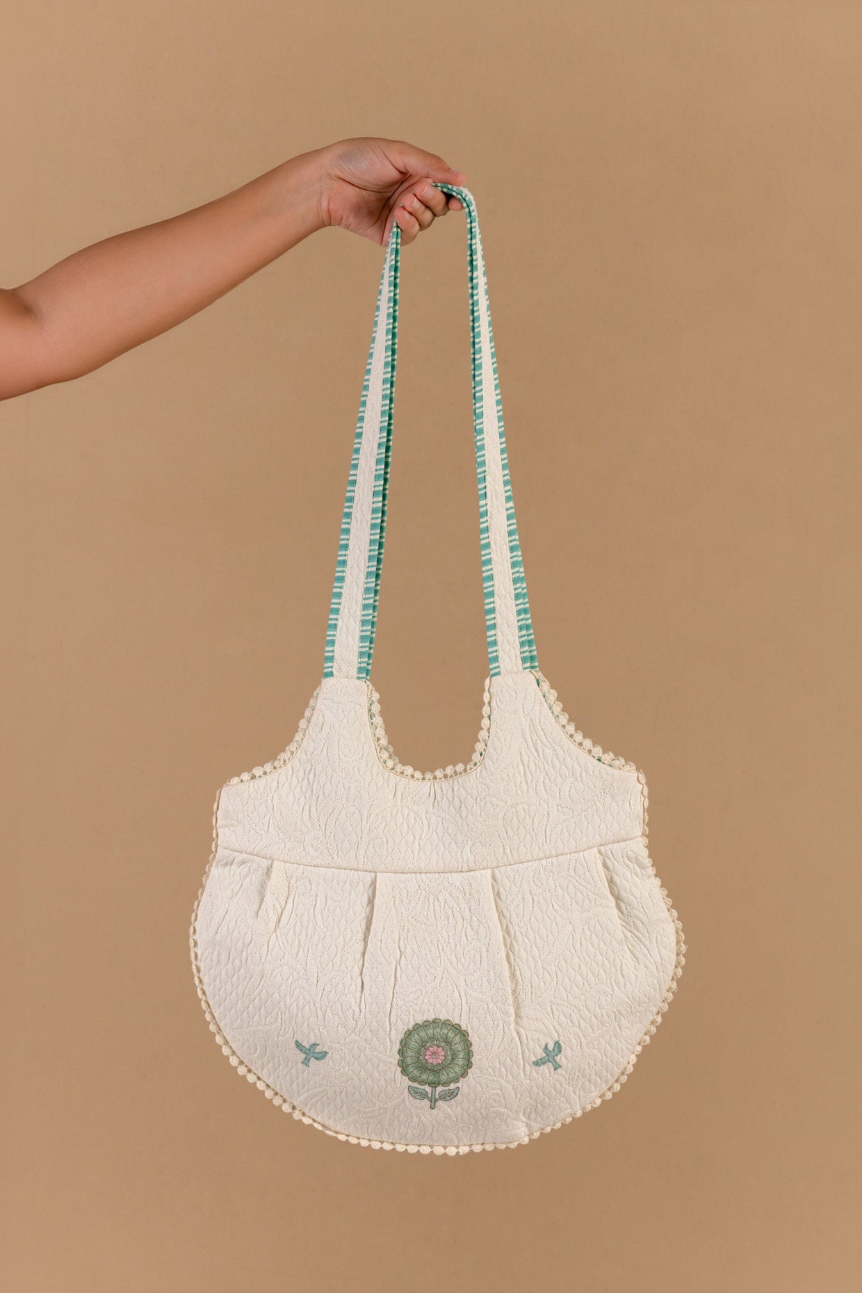 Handmade Cotton Pique Shoulder Bag - Woven Patterned Sling Bag with Indian Design