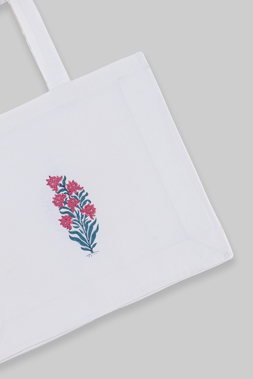 Floral Blockprint Canvas Utility Bag - Reusable Shopping Tote with Indian Block Print