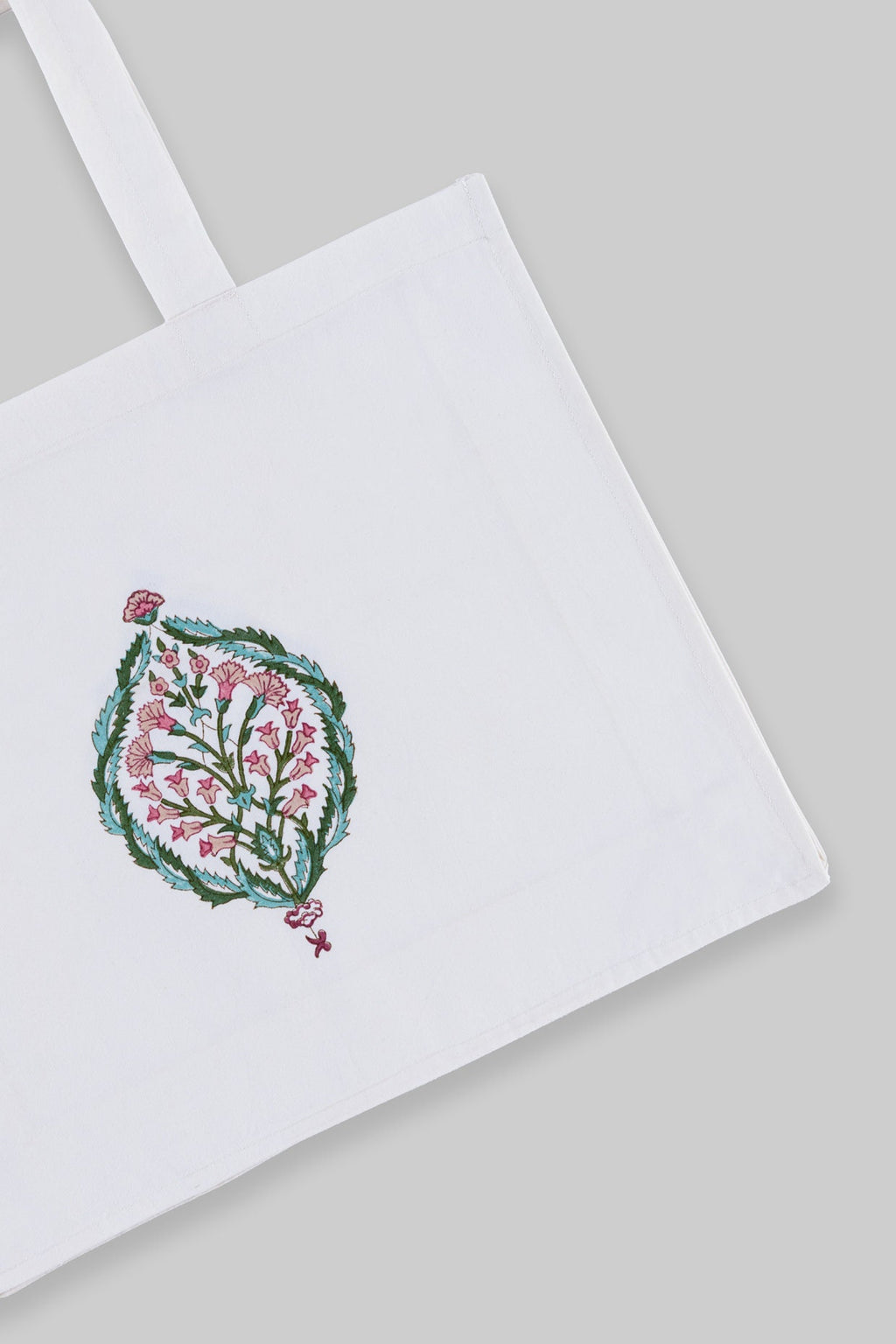 Floral Blockprint Canvas Tote Bag - Reusable Shopping Bag with Indian Block Print