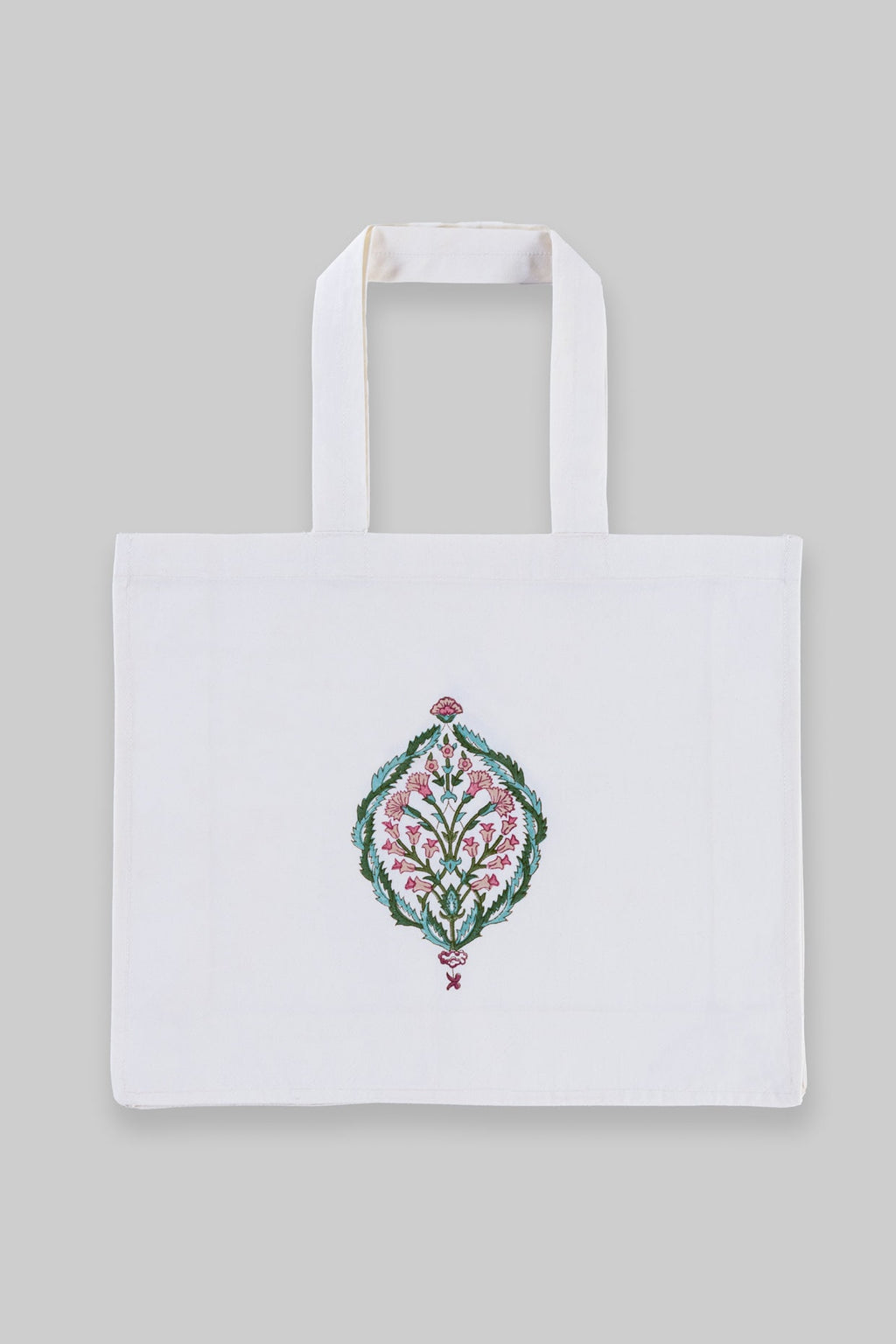 Floral Blockprint Canvas Tote Bag - Reusable Shopping Bag with Indian Block Print