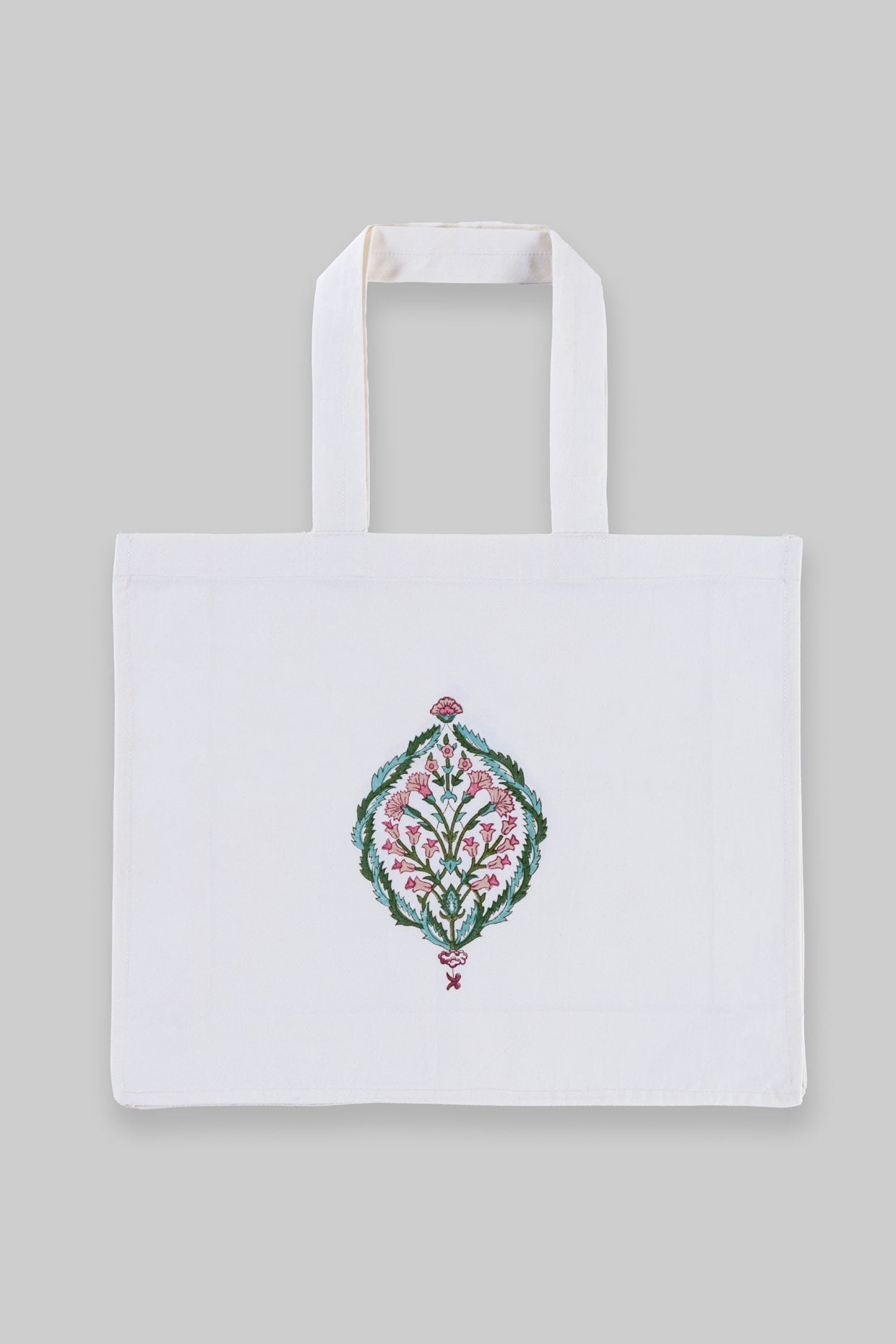 Floral Blockprint Canvas Tote Bag - Reusable Shopping Bag with Indian Block Print