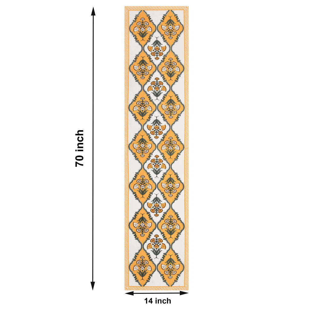 Handmade Indian Block Printed Table Runner - Mughal Design Dining Decor with Cotton Block Print