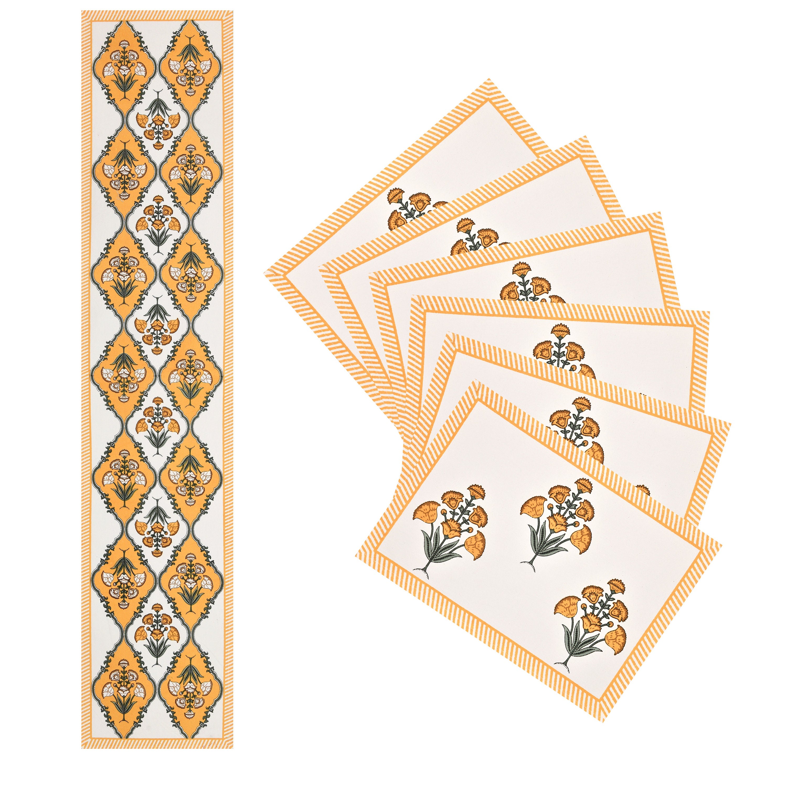 Handmade Indian Block Printed Table Runner - Mughal Design Dining Decor with Cotton Block Print