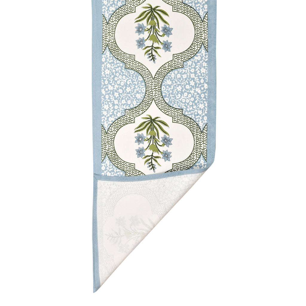Indian Block Print Table Runner and Placemat Set - Mughal Floral Cotton Dining Decor