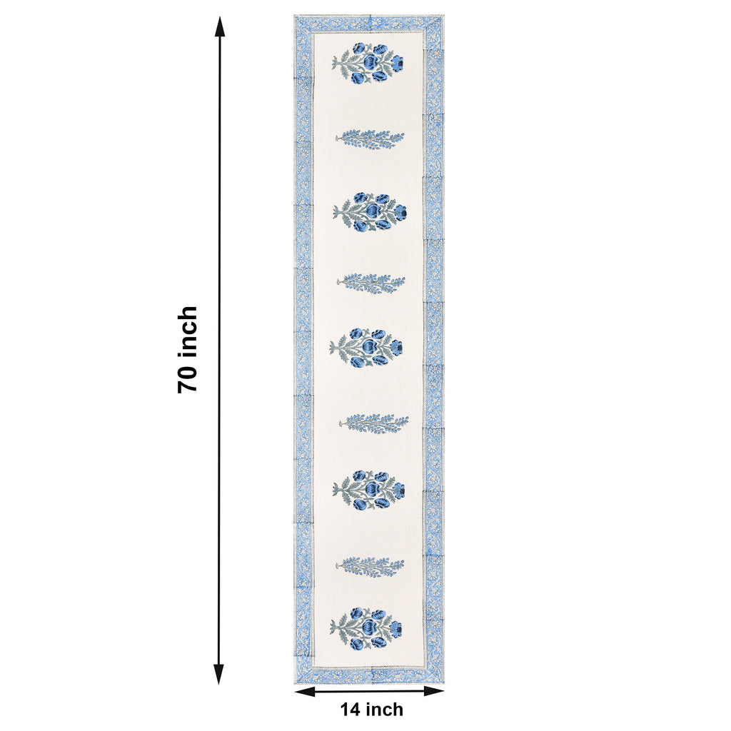 Handmade Indian Block Print Table Runner and Placemat Set - Traditional Mughal Floral Dining Decor