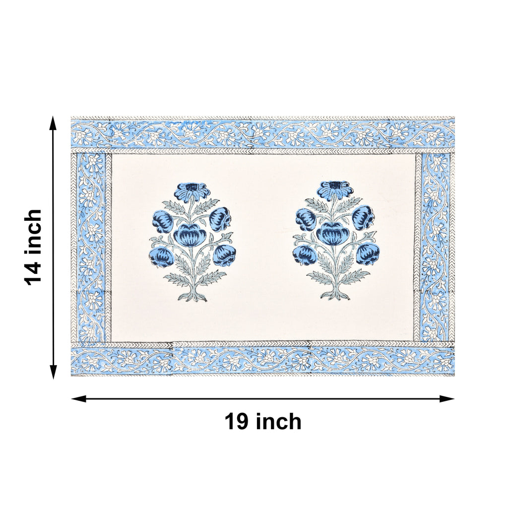 Handmade Indian Block Print Table Runner and Placemat Set - Traditional Mughal Floral Dining Decor