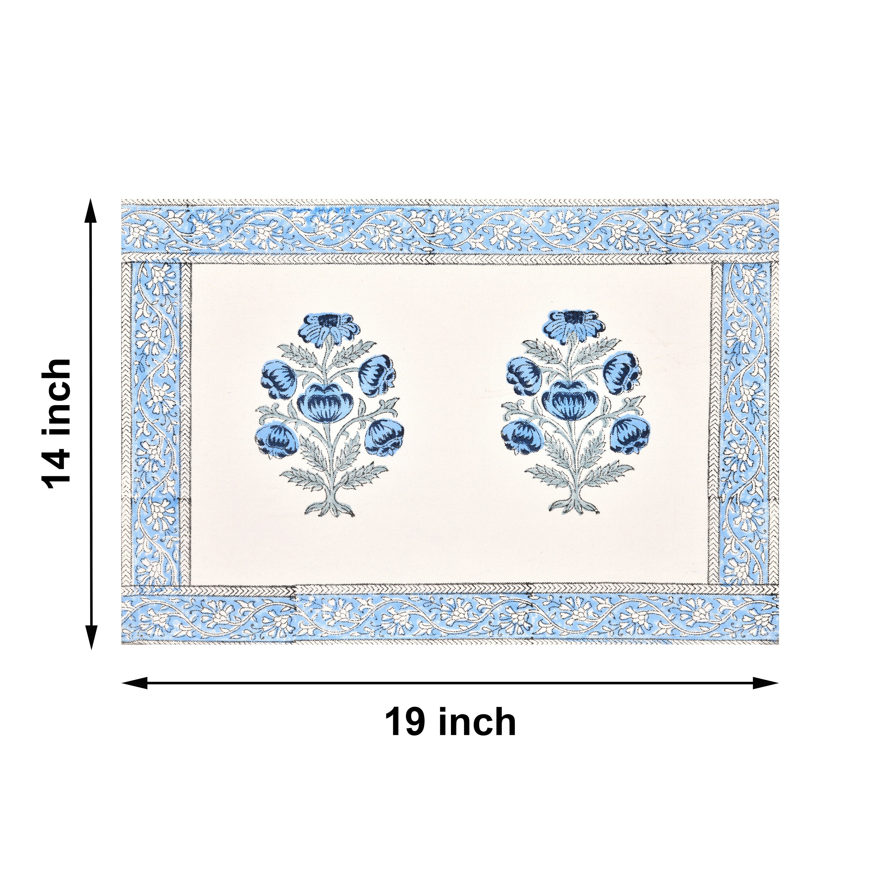 Handmade Indian Block Print Table Runner and Placemat Set - Traditional Mughal Floral Dining Decor
