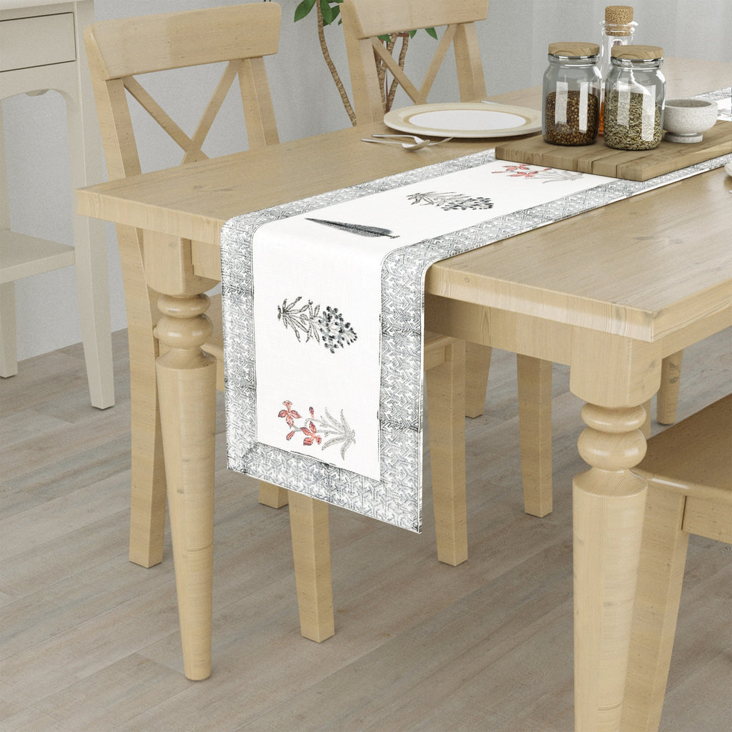 Hand Block Printed Cotton Table Runner - Mughal Farmhouse Decor with Indian Block Print