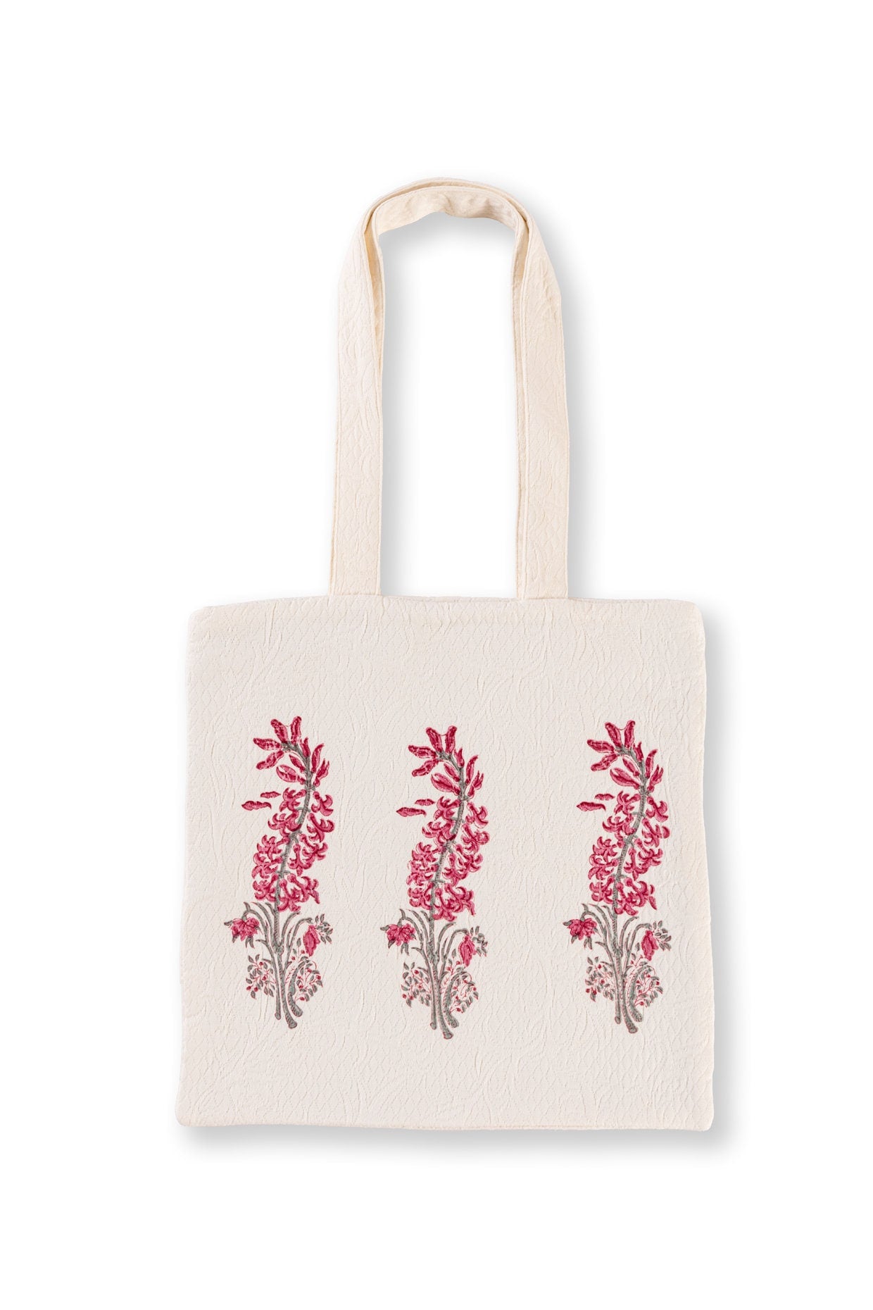 Handmade Jacquard Quilted Tote Bag - Handprinted Floral Cotton Pique Shoulder Bag