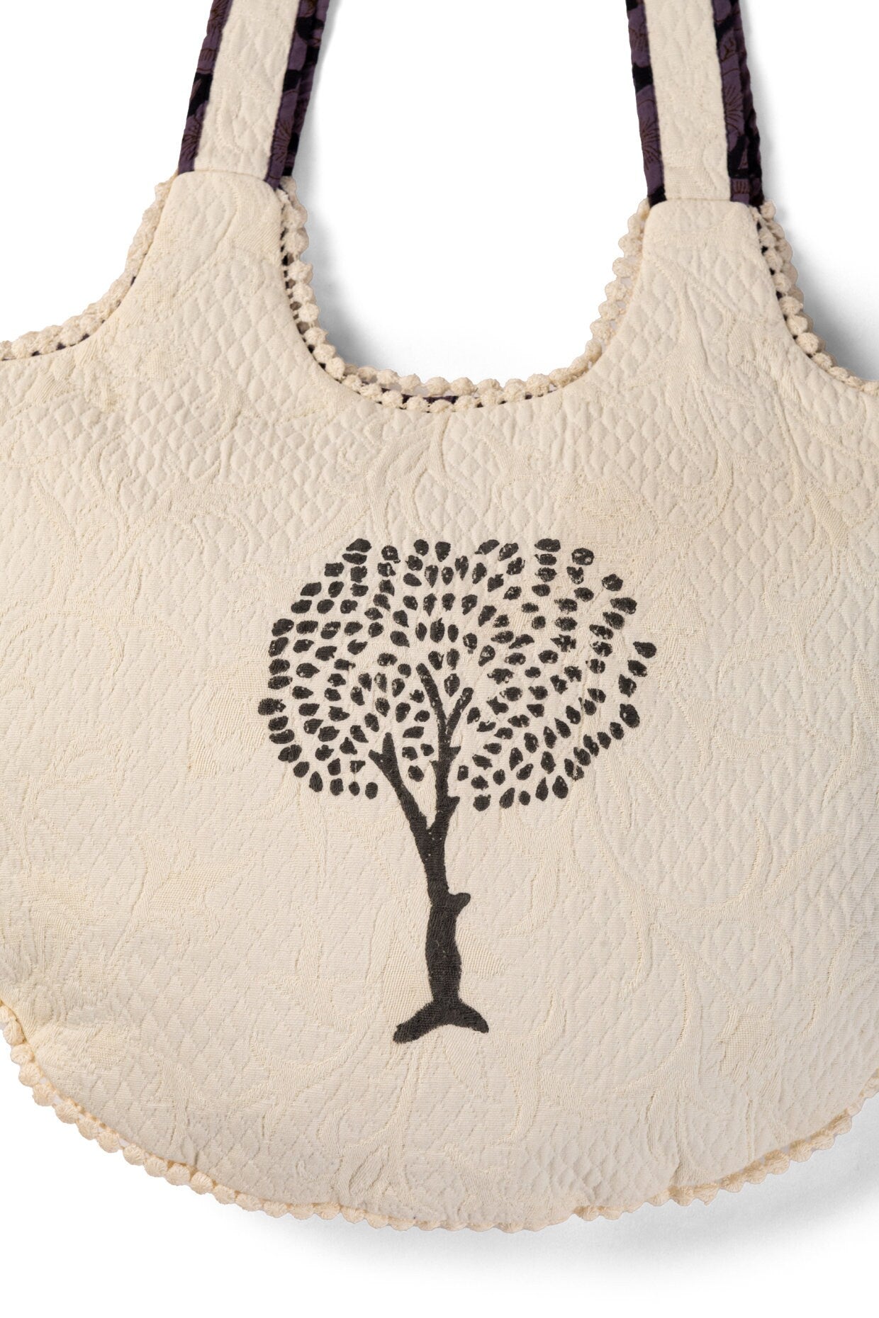 Handmade Jacquard Cotton Shoulder Bag - Tree Print Patterned Sling Bag