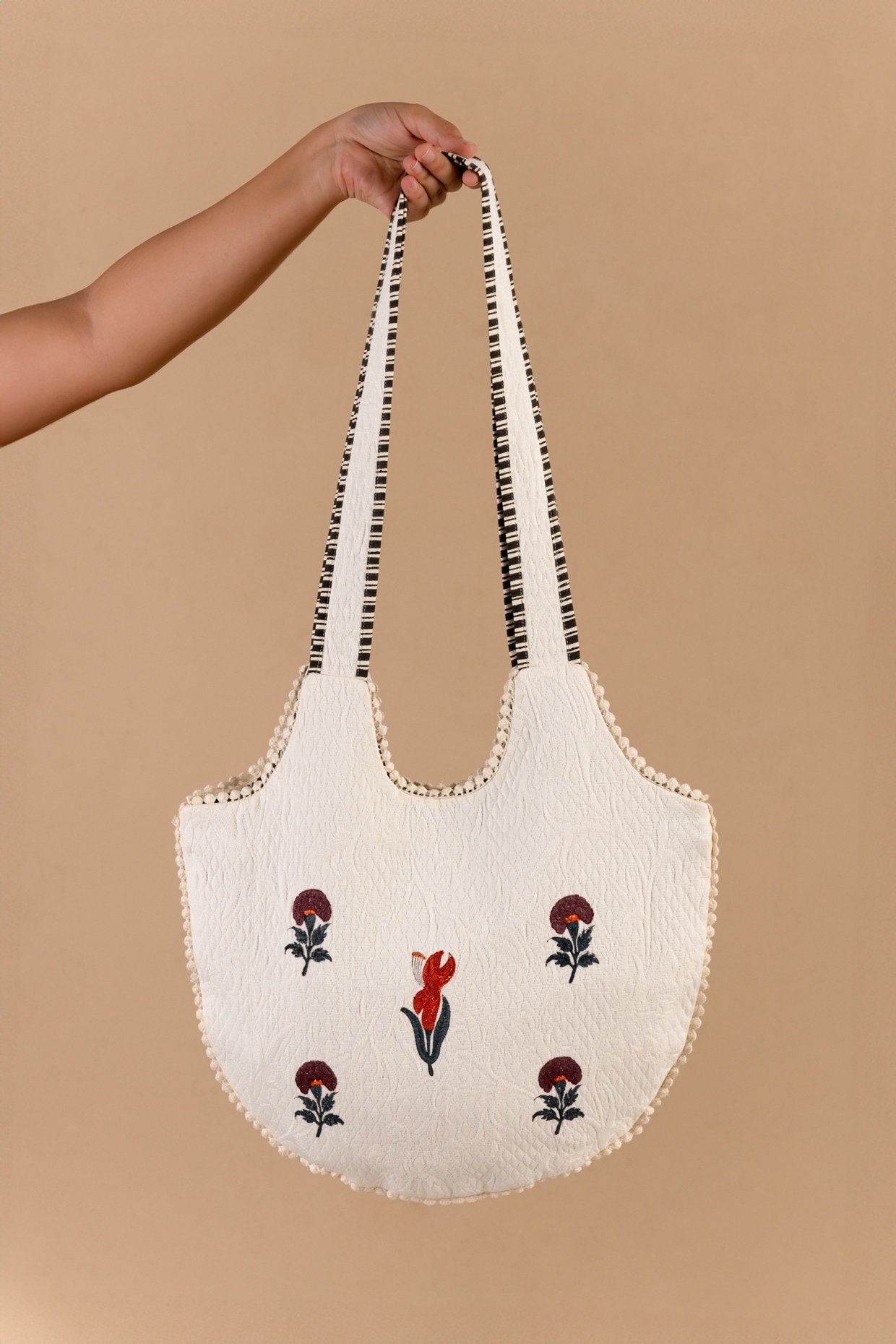 Indian Blockprint Cotton Shoulder Bag - Handmade Woven Sling Bag with Traditional Earthy Patterns