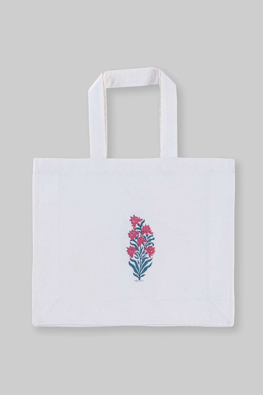 Floral Blockprint Canvas Utility Bag - Reusable Shopping Tote with Indian Block Print