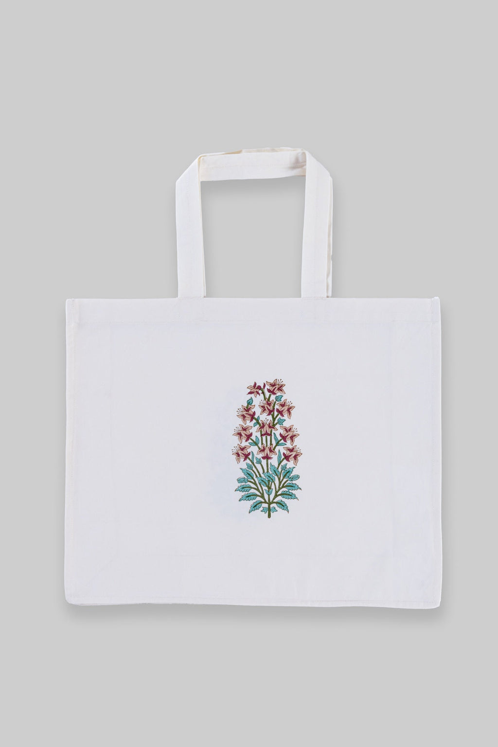 Floral Blockprint Canvas Tote Bag – Traditional Indian Reusable Shopping Bag