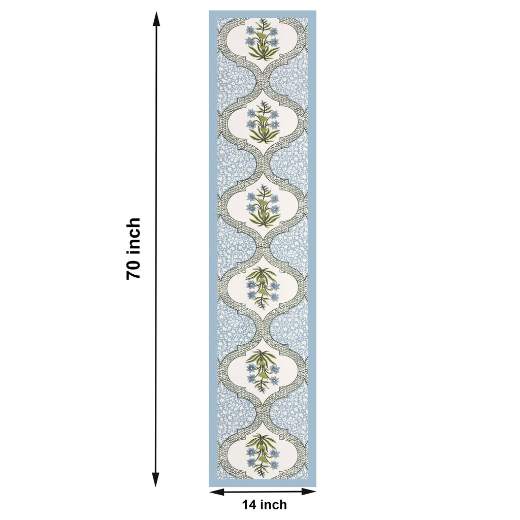 Indian Block Print Table Runner and Placemat Set - Mughal Floral Cotton Dining Decor