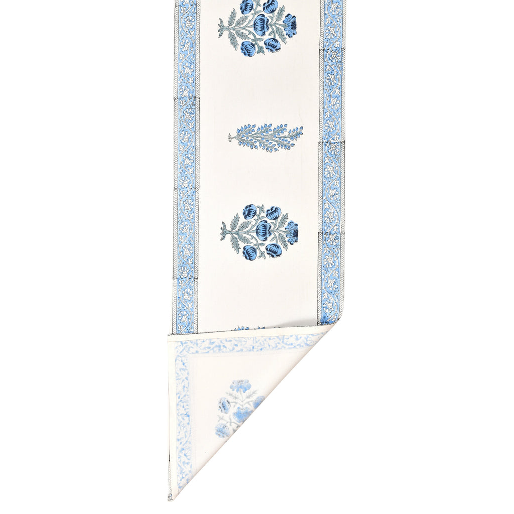 Handmade Indian Block Print Table Runner and Placemat Set - Traditional Mughal Floral Dining Decor