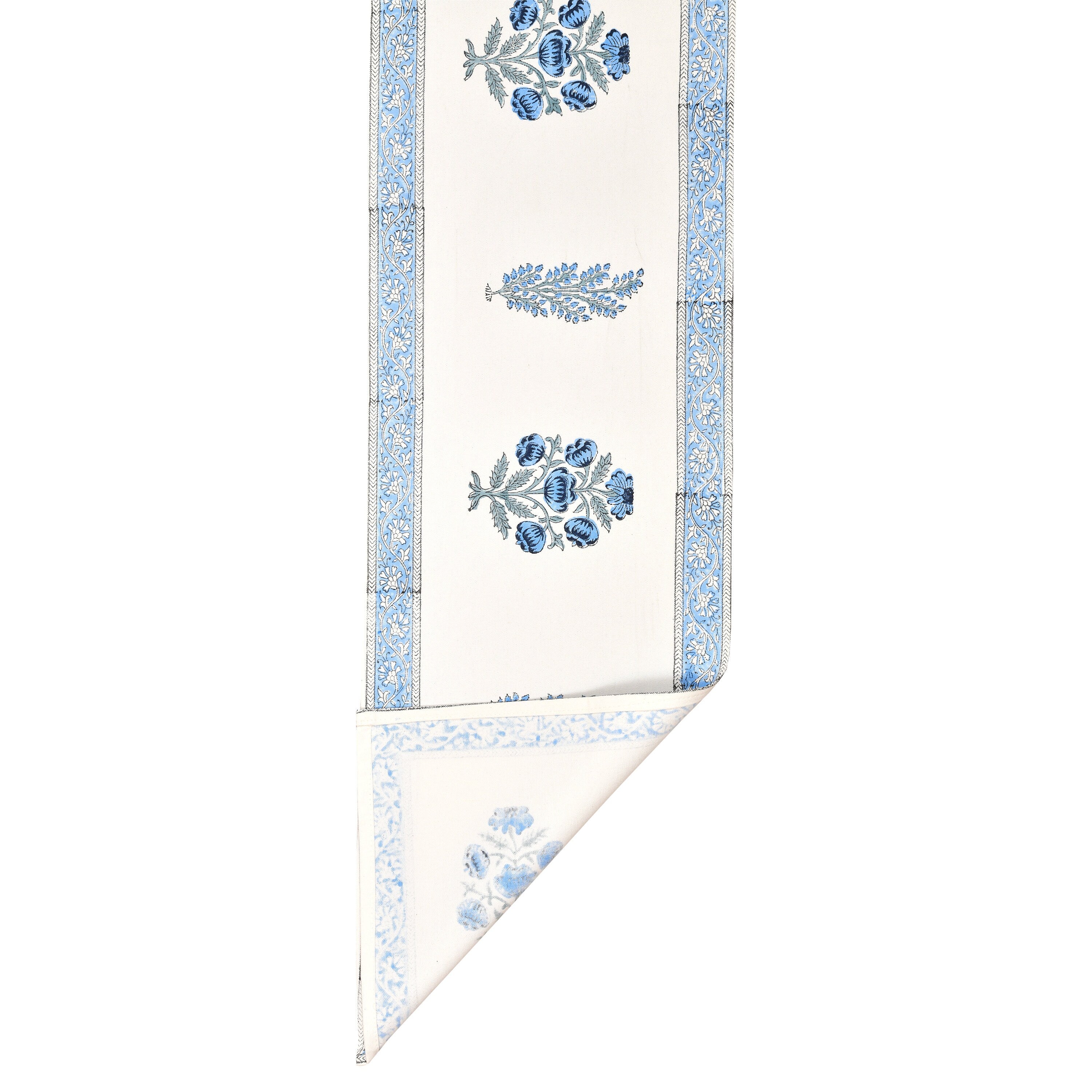 Handmade Indian Block Print Table Runner and Placemat Set - Traditional Mughal Floral Dining Decor