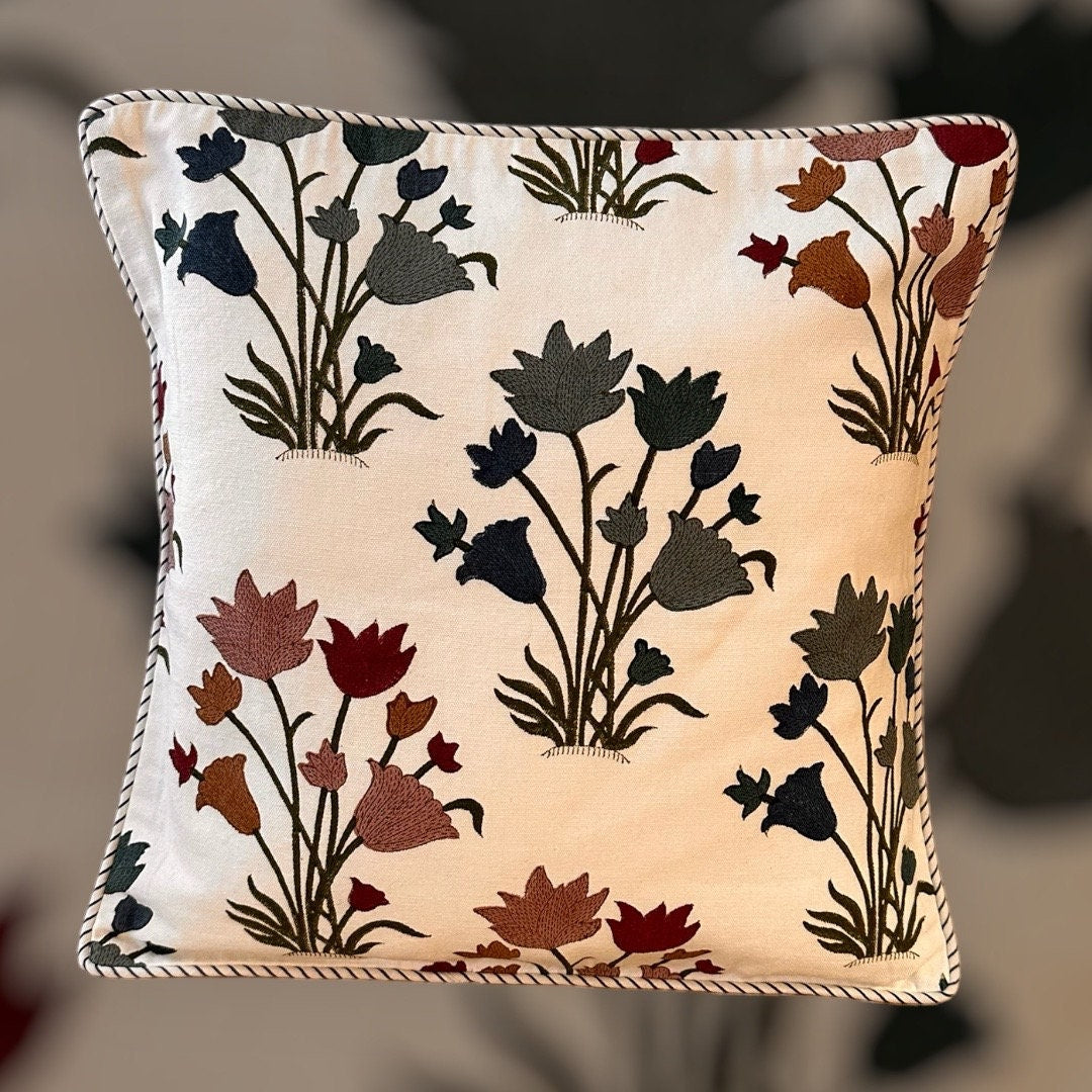 Hand Block Print Linen Pillow Cover - Farmhouse Decor 16x16 Inches