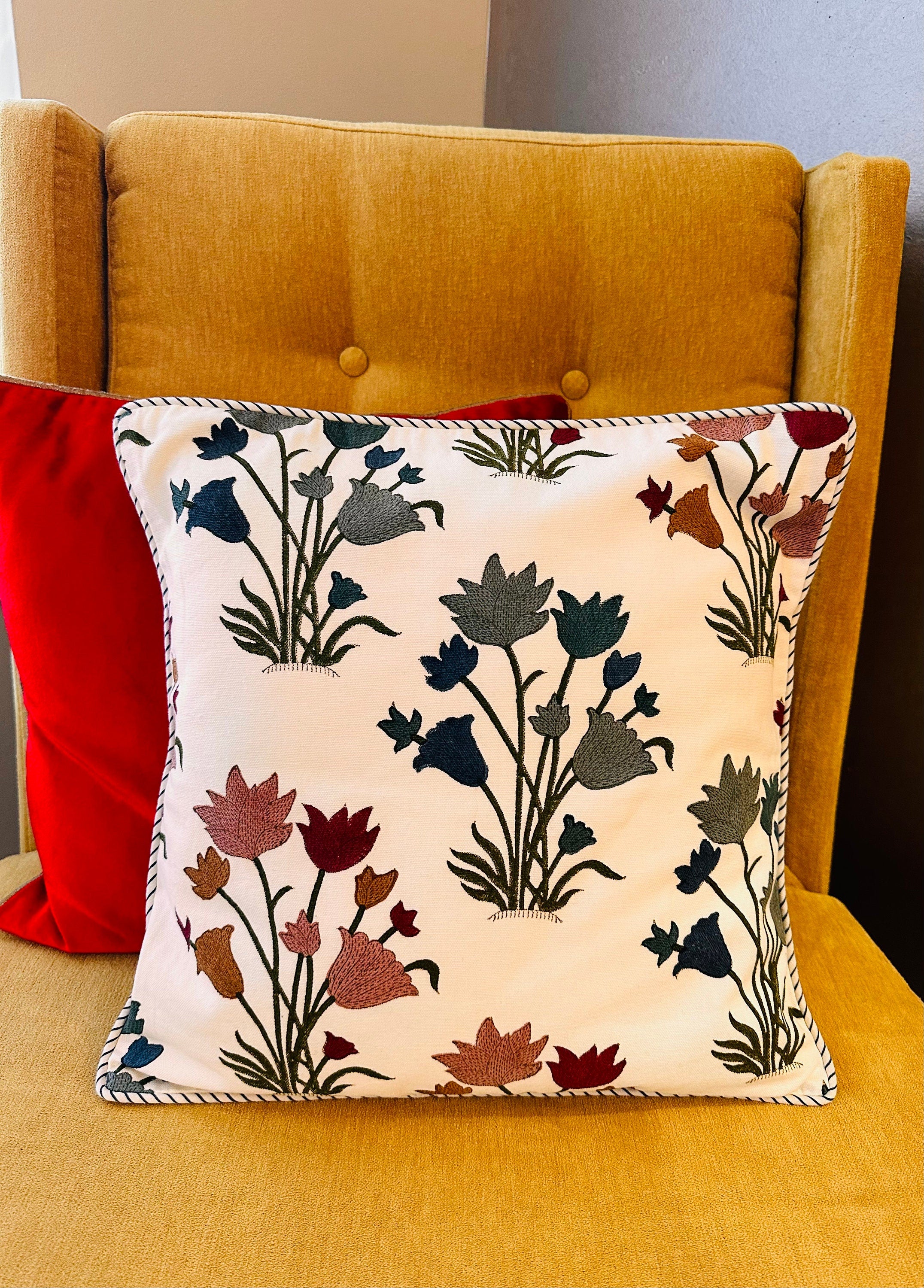 Hand Block Print Linen Pillow Cover - Farmhouse Decor 16x16 Inches