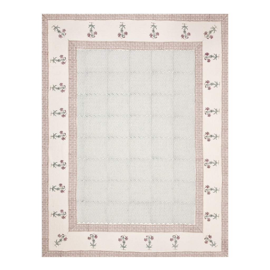 Hand Block Printed Cotton Tablecloth - Indian Floral Dining Cover with Traditional Block Print