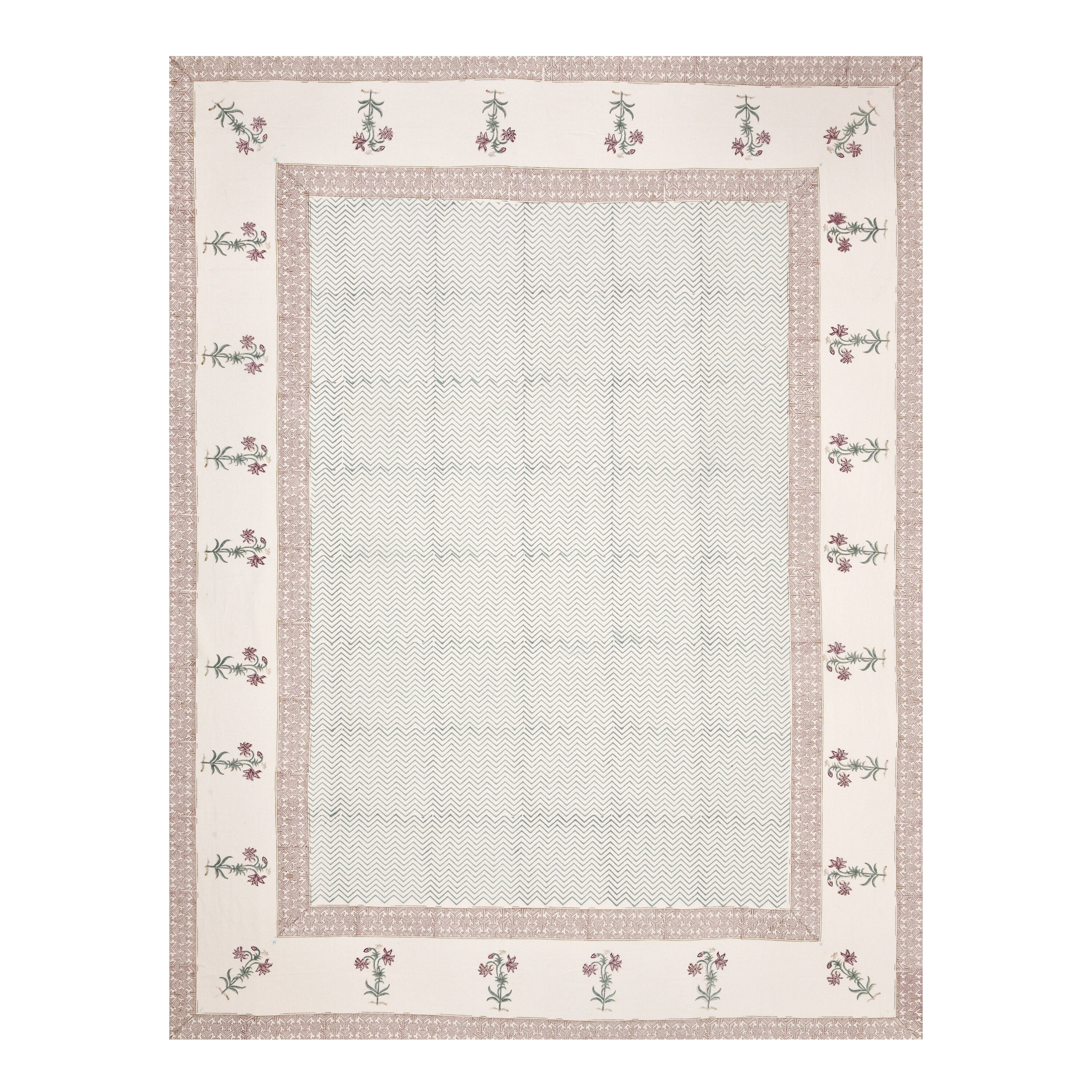 Hand Block Printed Cotton Tablecloth - Indian Floral Dining Cover with Traditional Block Print
