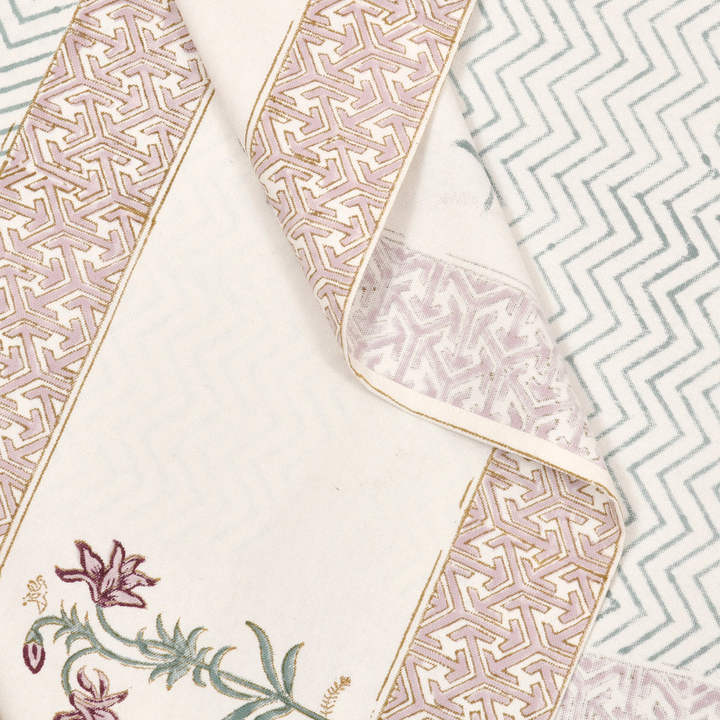 Hand Block Printed Cotton Tablecloth - Indian Floral Dining Cover with Traditional Block Print