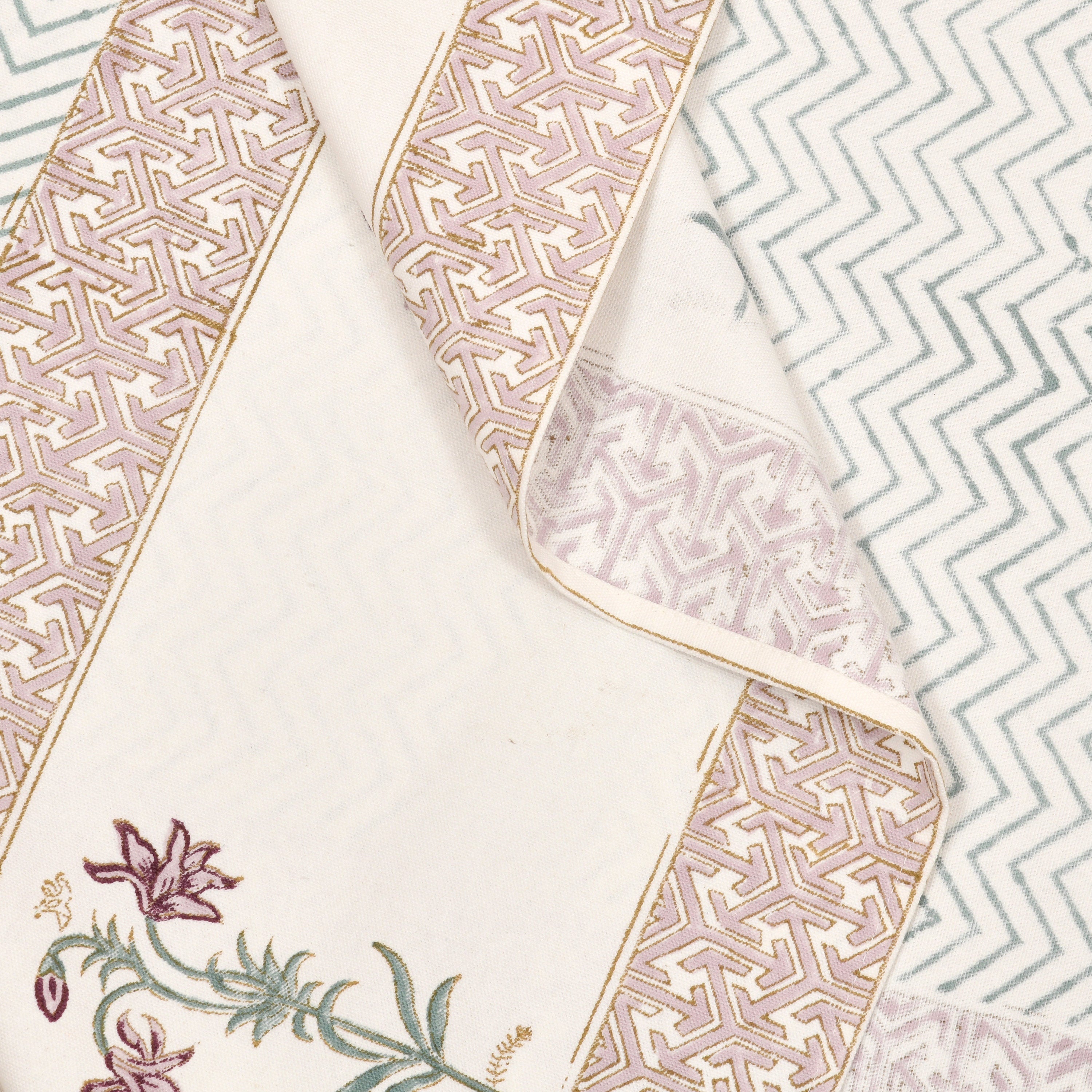 Hand Block Printed Cotton Tablecloth - Indian Floral Dining Cover with Traditional Block Print