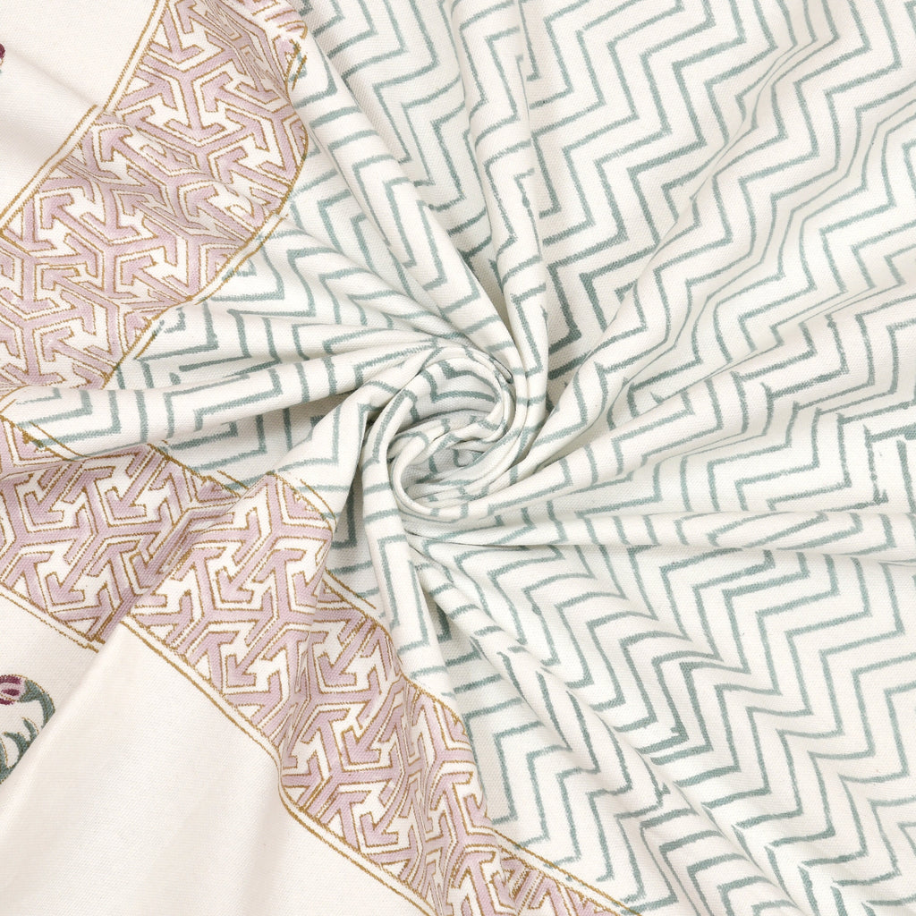 Hand Block Printed Cotton Tablecloth - Indian Floral Dining Cover with Traditional Block Print
