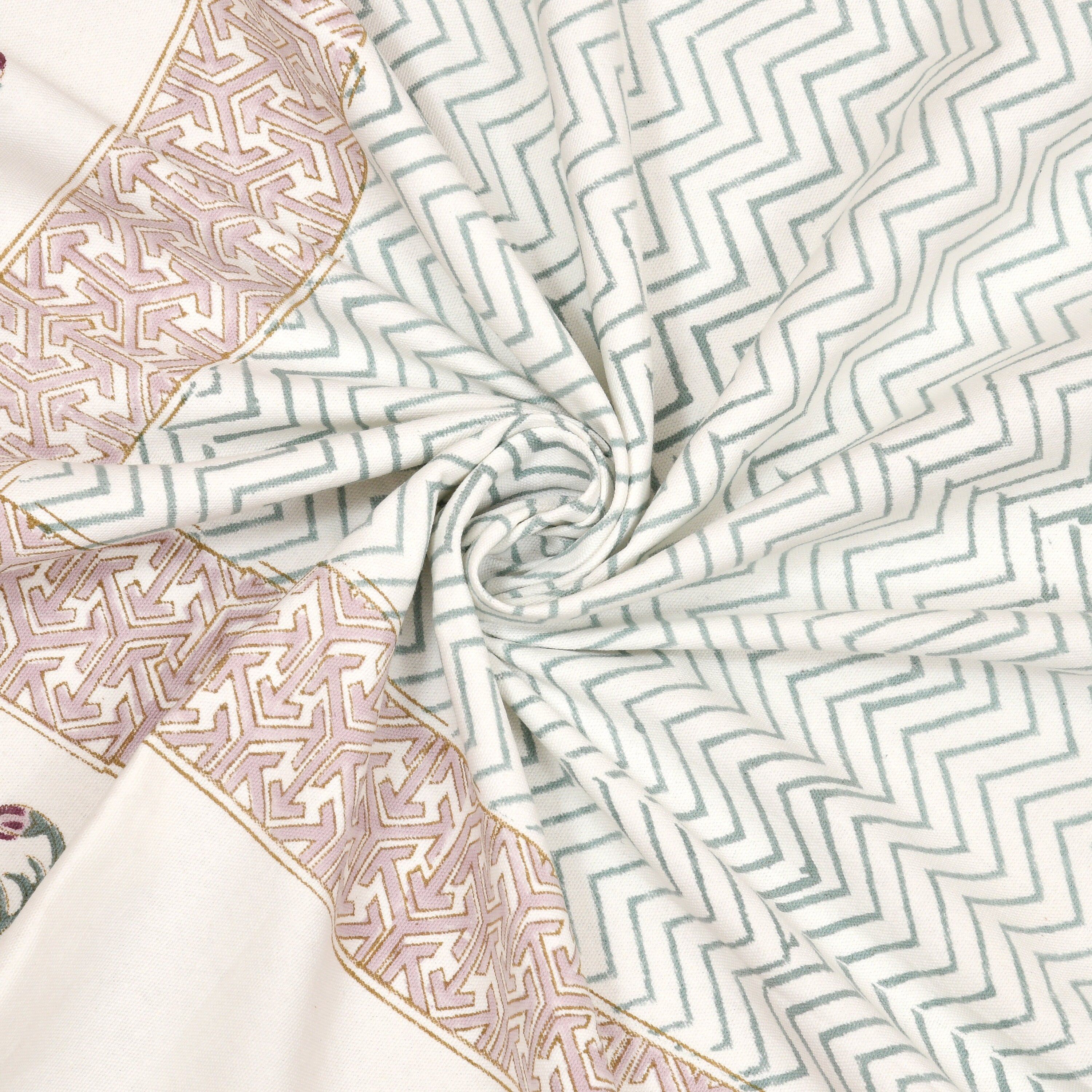 Hand Block Printed Cotton Tablecloth - Indian Floral Dining Cover with Traditional Block Print