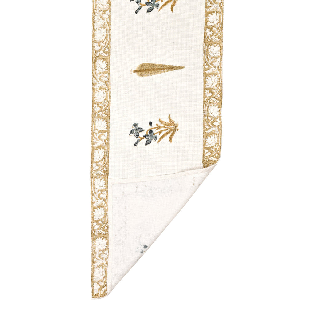 Handwoven Cotton Table Runner - Golden Tree Blockprint Mughal Design Dining Decor