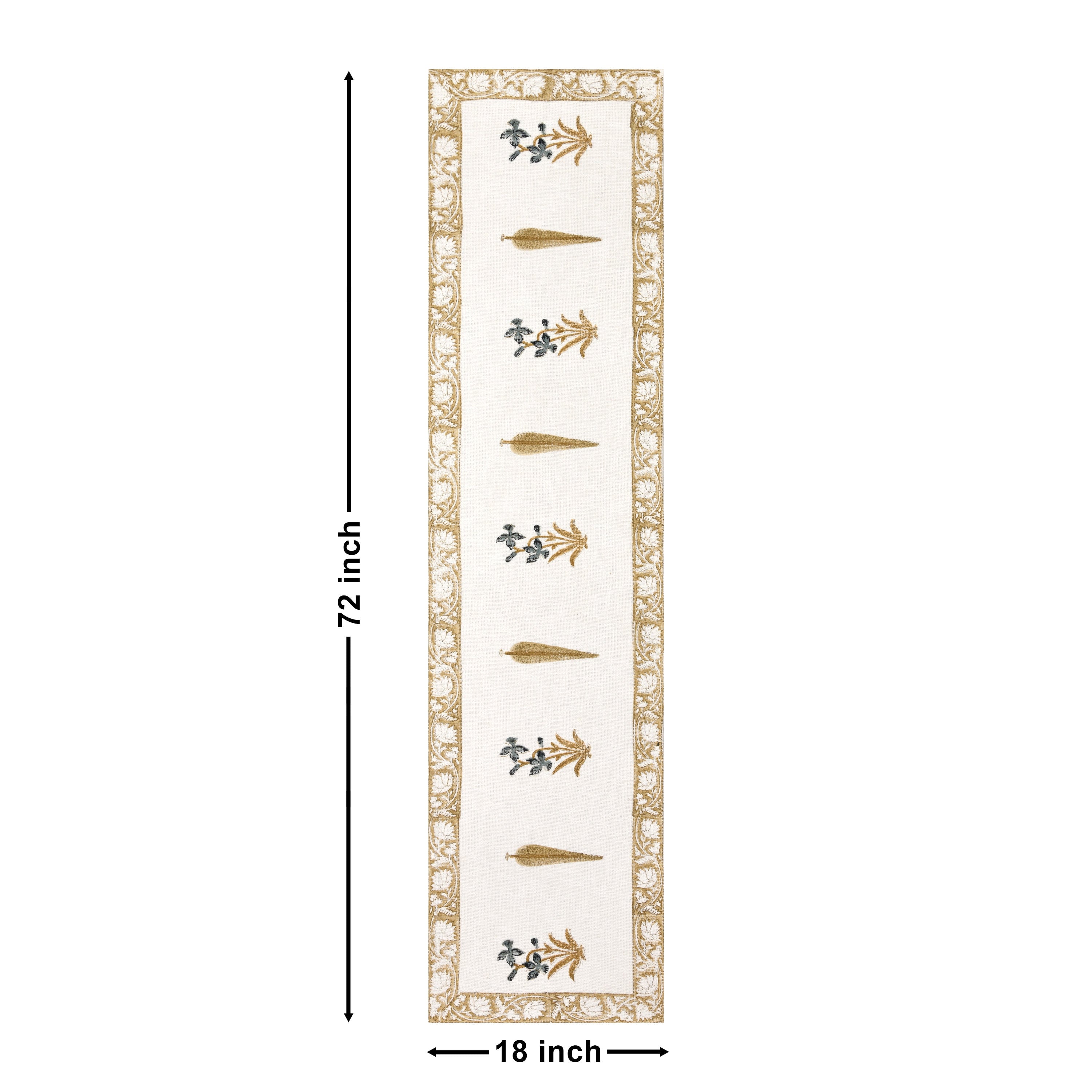 Handwoven Cotton Table Runner - Golden Tree Blockprint Mughal Design Dining Decor