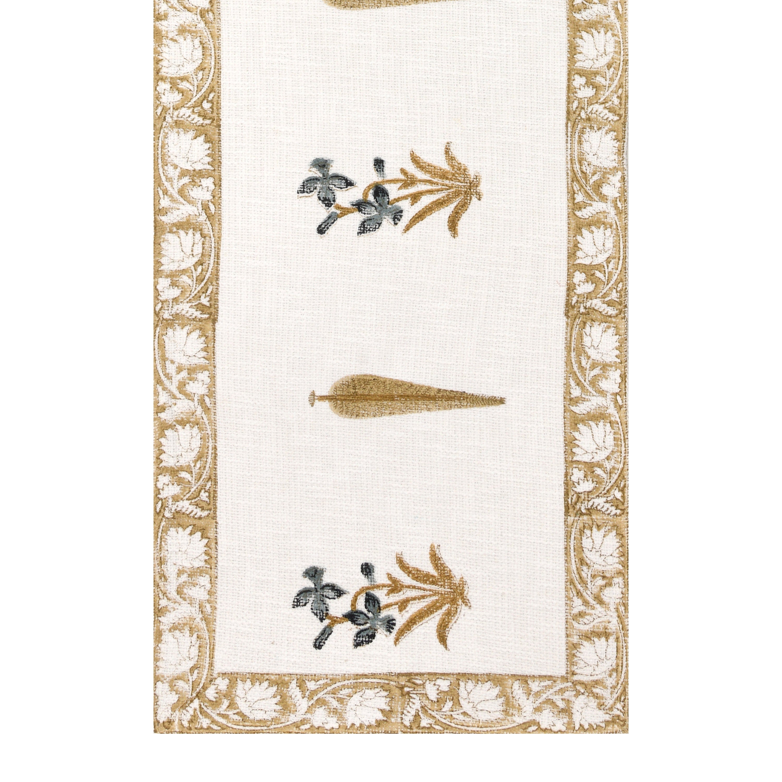 Handwoven Cotton Table Runner - Golden Tree Blockprint Mughal Design Dining Decor