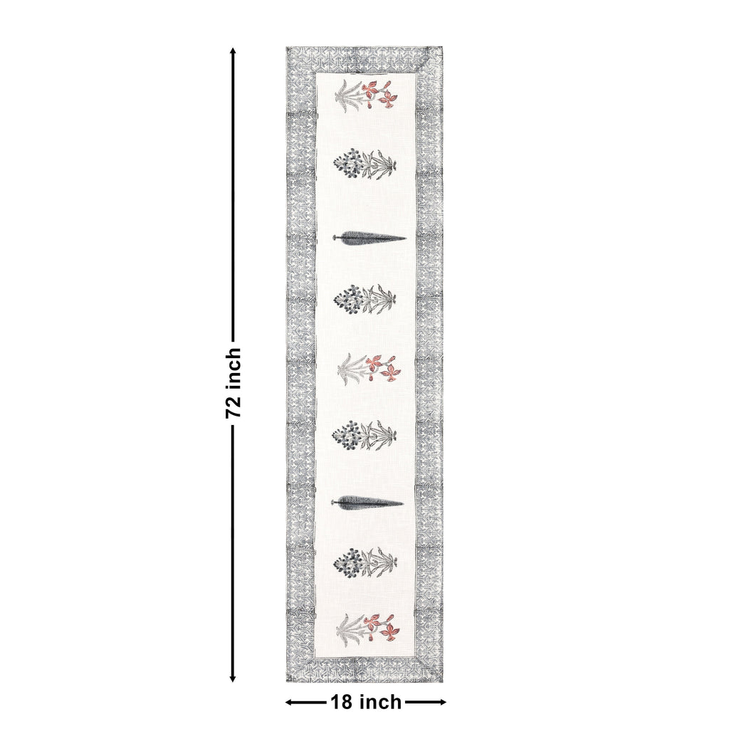 Hand Block Printed Cotton Table Runner - Mughal Farmhouse Decor with Indian Block Print