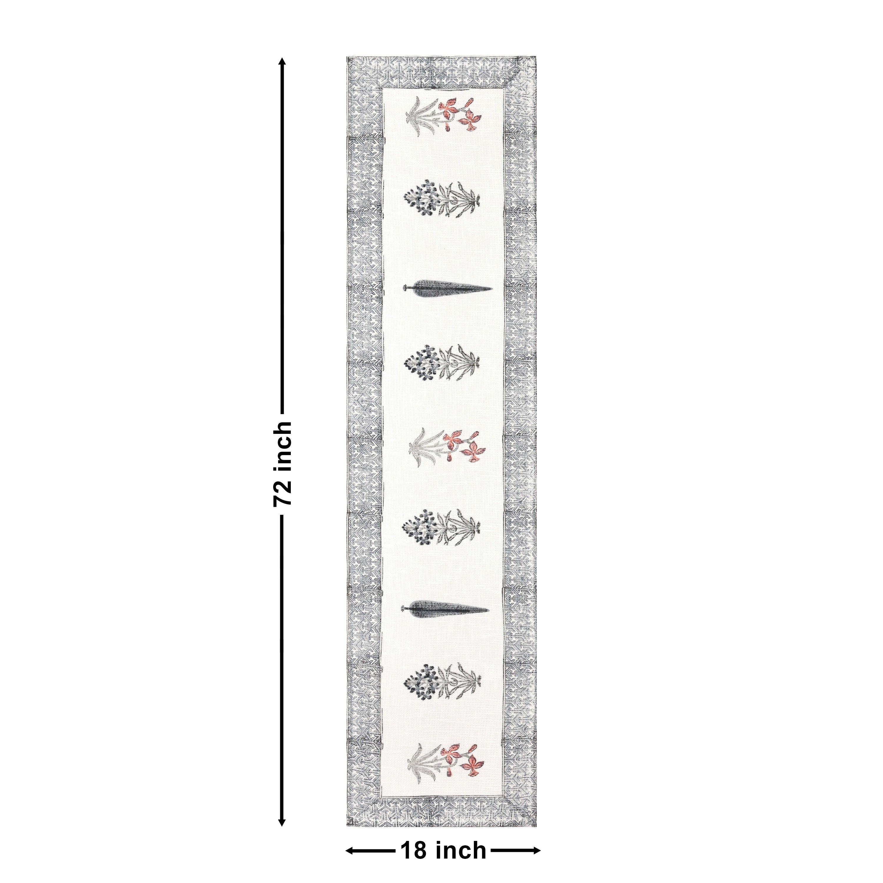 Hand Block Printed Cotton Table Runner - Mughal Farmhouse Decor with Indian Block Print