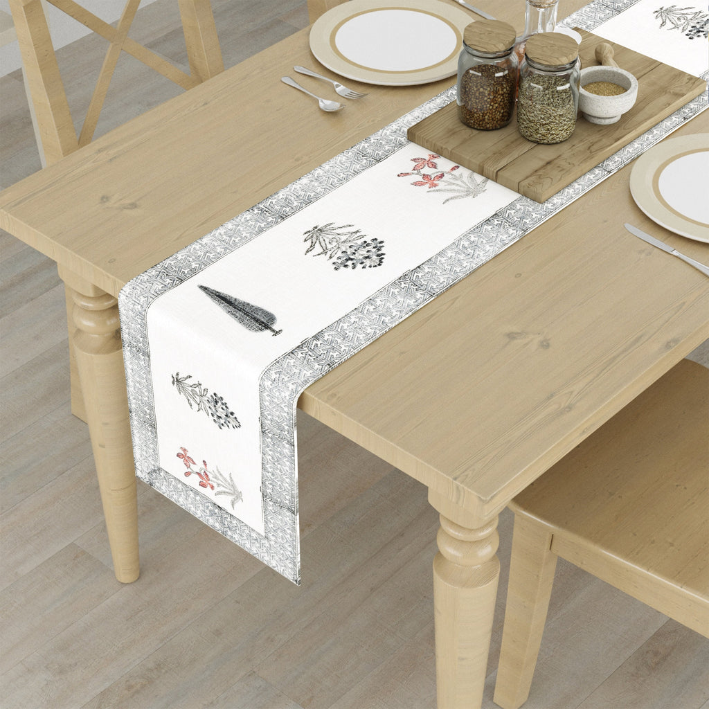 Hand Block Printed Cotton Table Runner - Mughal Farmhouse Decor with Indian Block Print