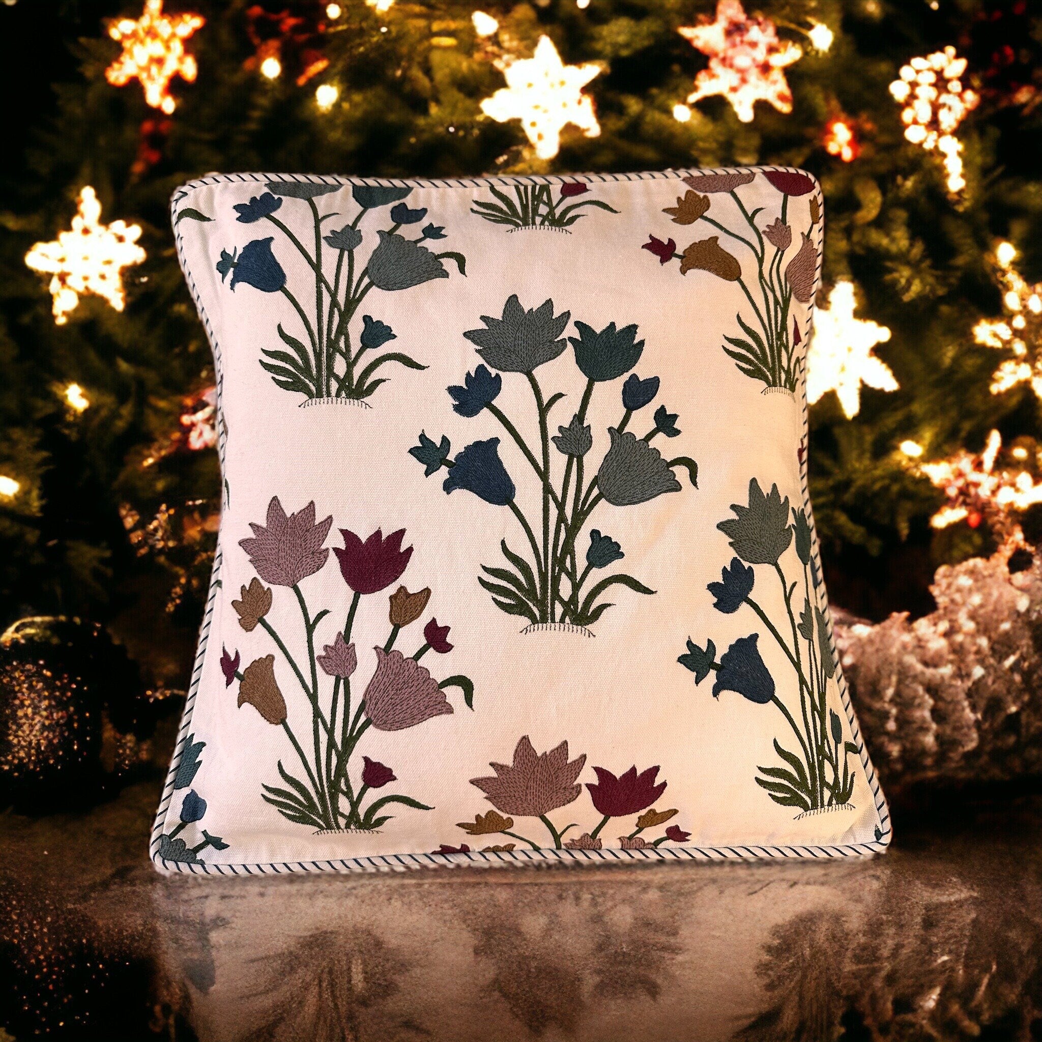 Hand Block Print Linen Pillow Cover - Farmhouse Decor 16x16 Inches