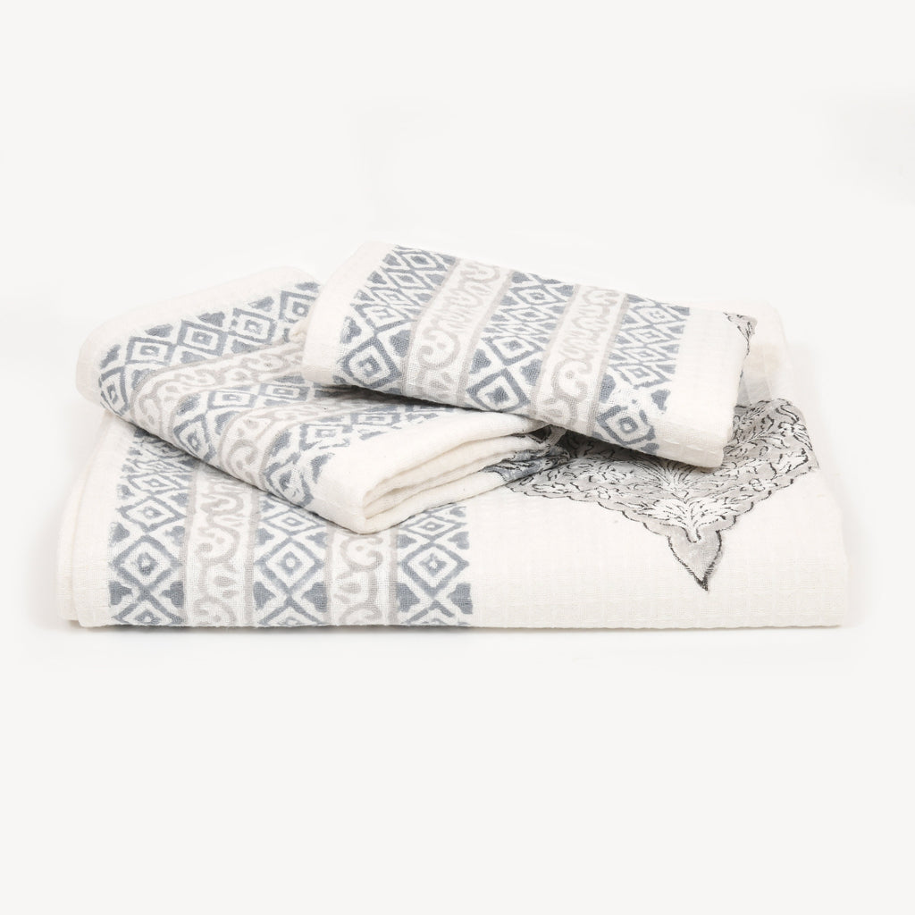 Indian Block Print Cotton Waffle Towel Set – Bath Hand Towels Bohemian Style