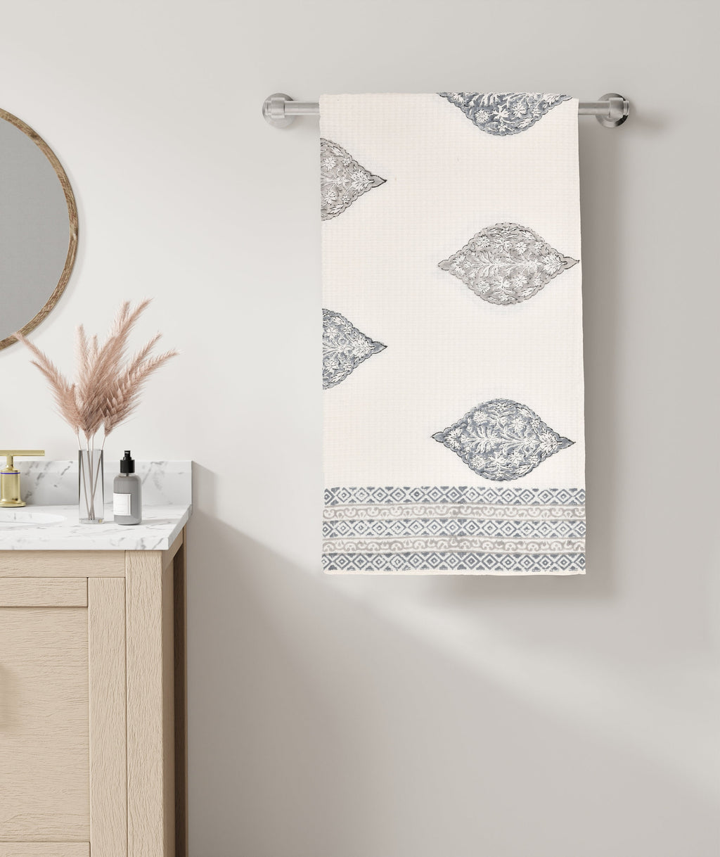 Indian Block Print Cotton Waffle Towel Set – Bath Hand Towels Bohemian Style