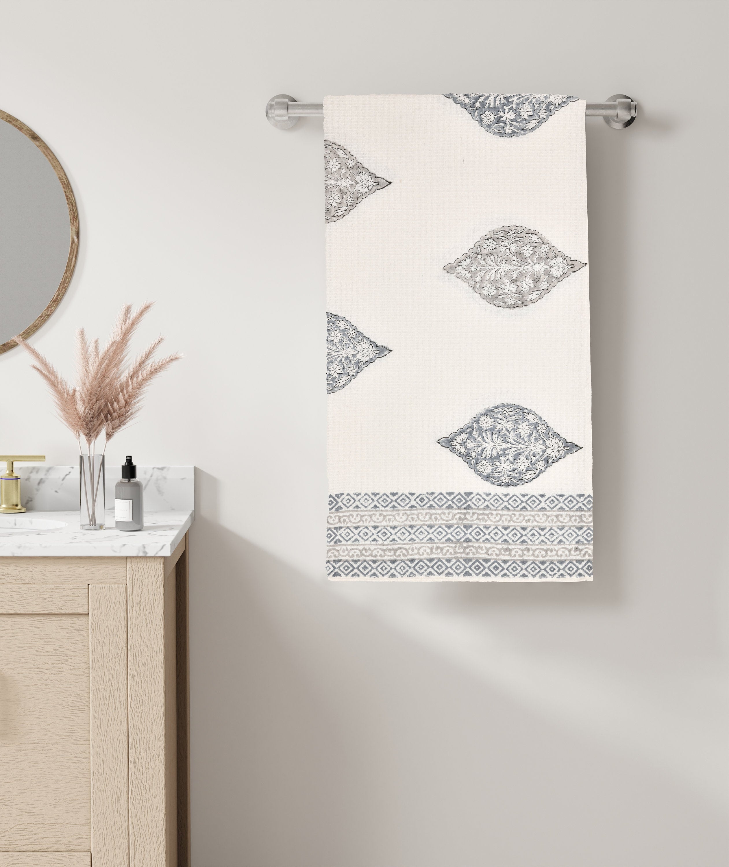 Indian Block Print Cotton Waffle Towel Set – Bath Hand Towels Bohemian Style