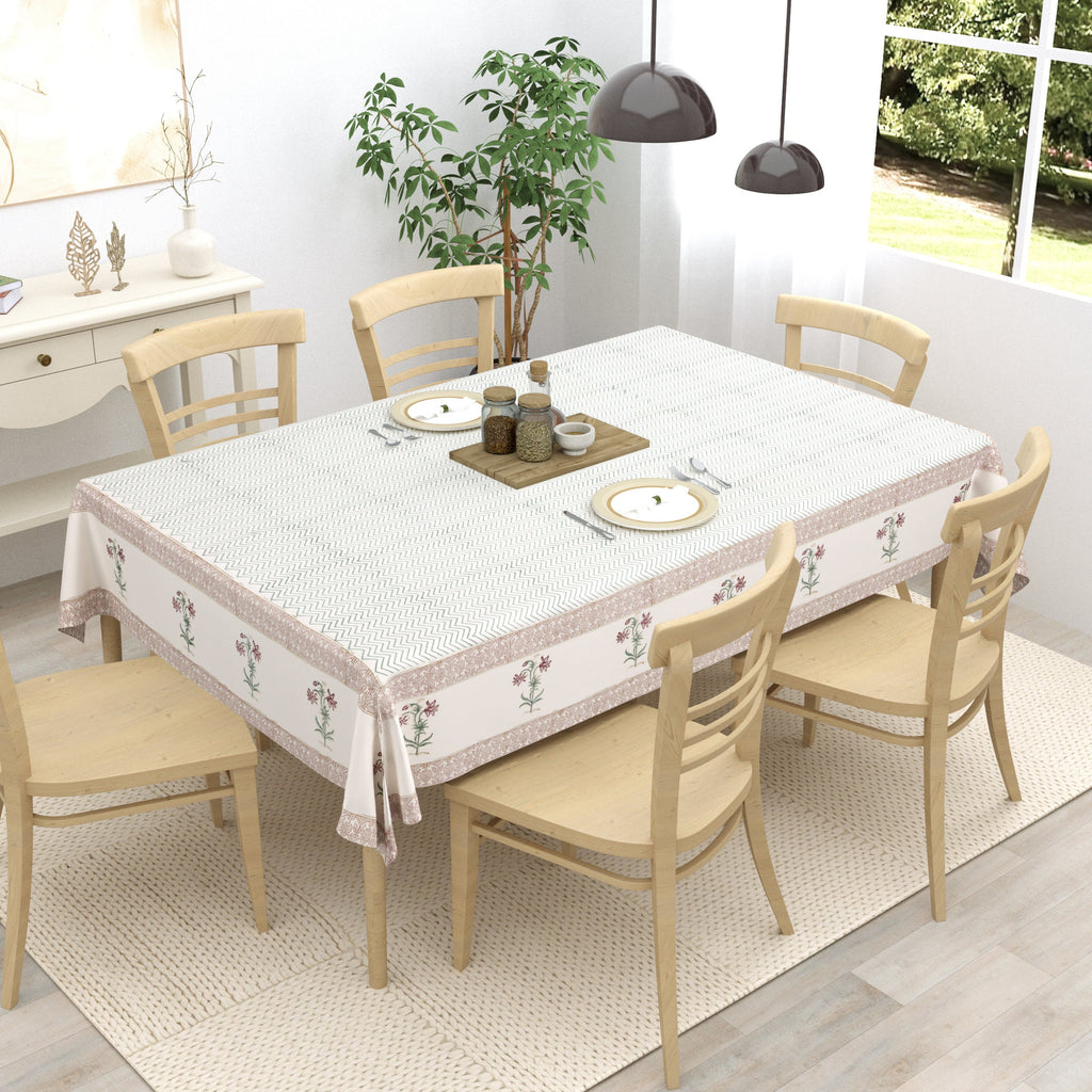 Hand Block Printed Cotton Tablecloth - Indian Floral Dining Cover with Traditional Block Print