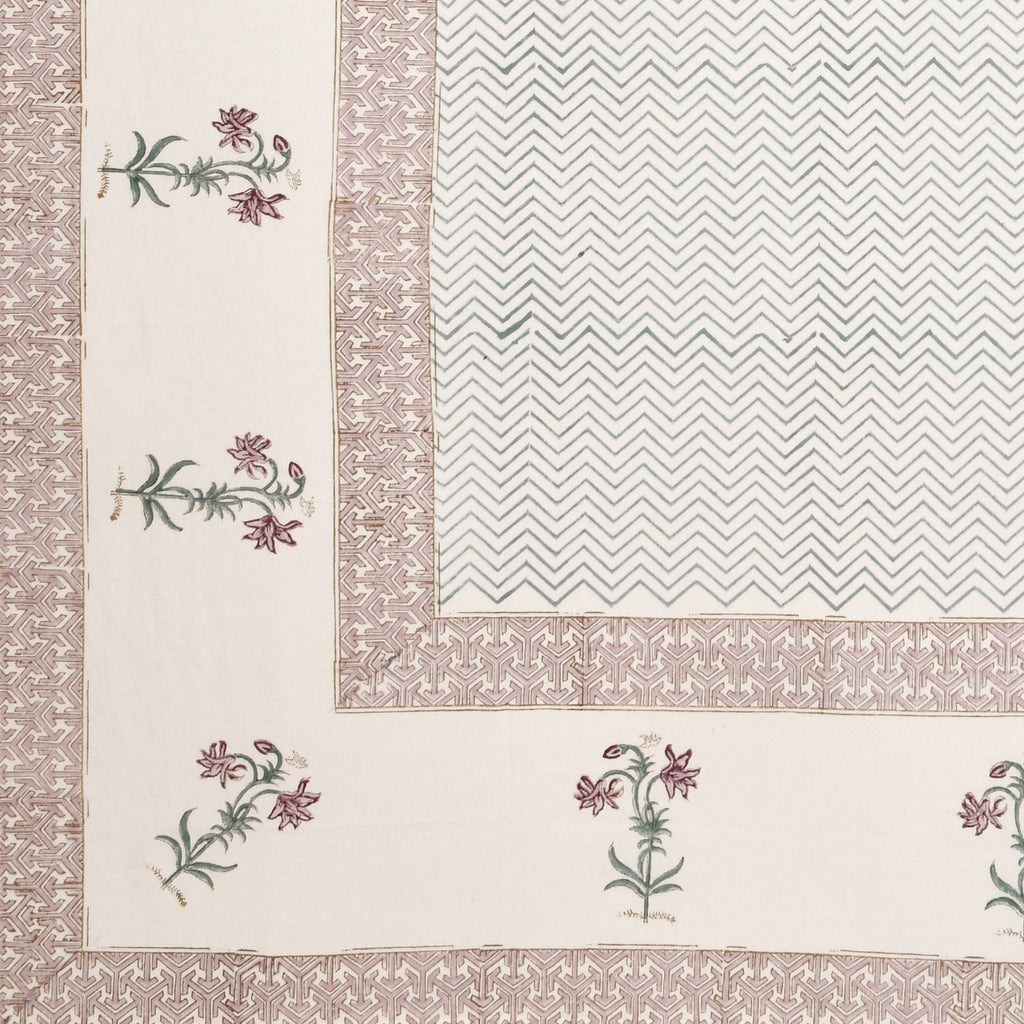 Hand Block Printed Cotton Tablecloth - Indian Floral Dining Cover with Traditional Block Print