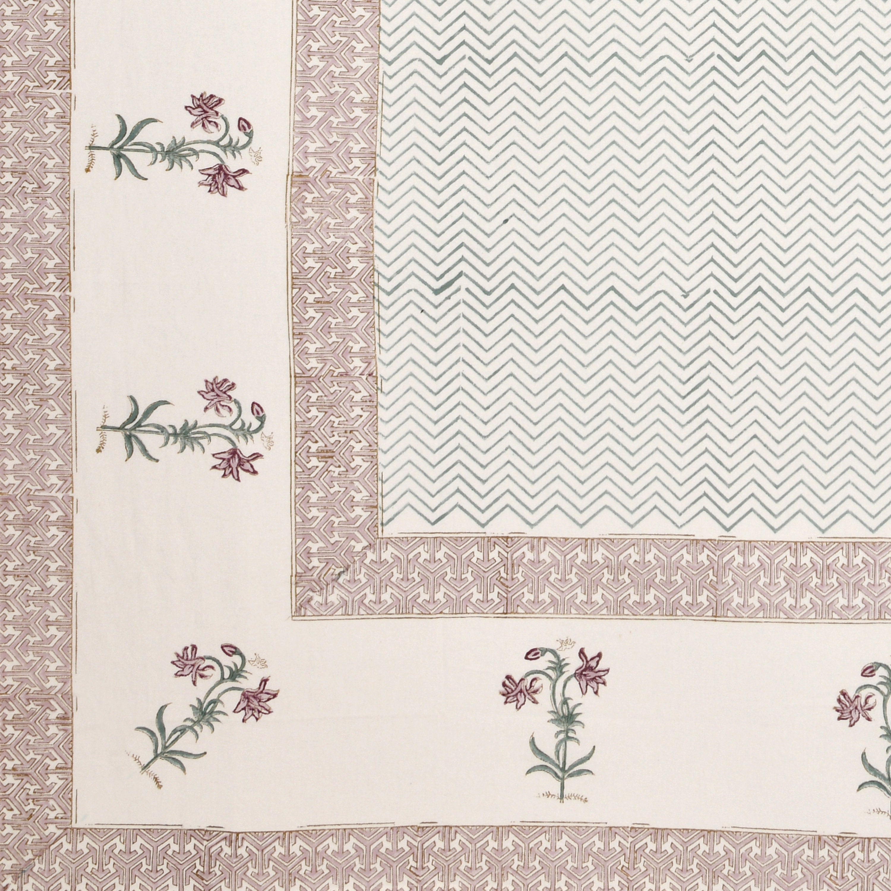 Hand Block Printed Cotton Tablecloth - Indian Floral Dining Cover with Traditional Block Print