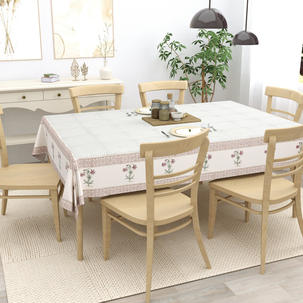 Hand Block Printed Cotton Tablecloth - Indian Floral Dining Cover with Traditional Block Print