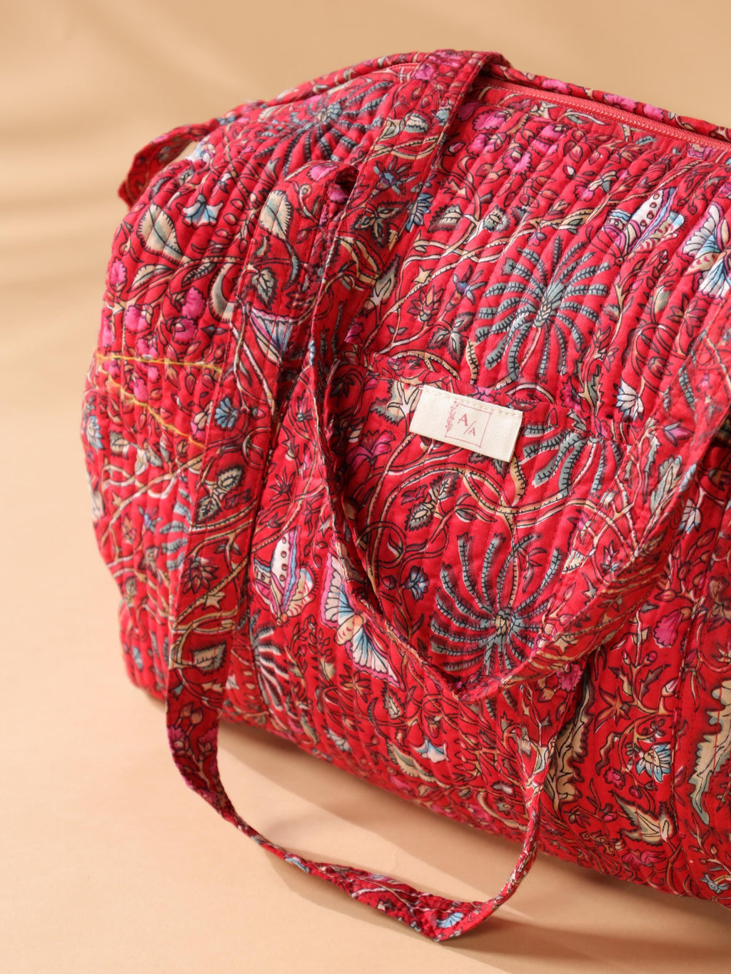 Handmade Floral Block Print Canvas Duffel Bag – Weekend Travel Gym Bag
