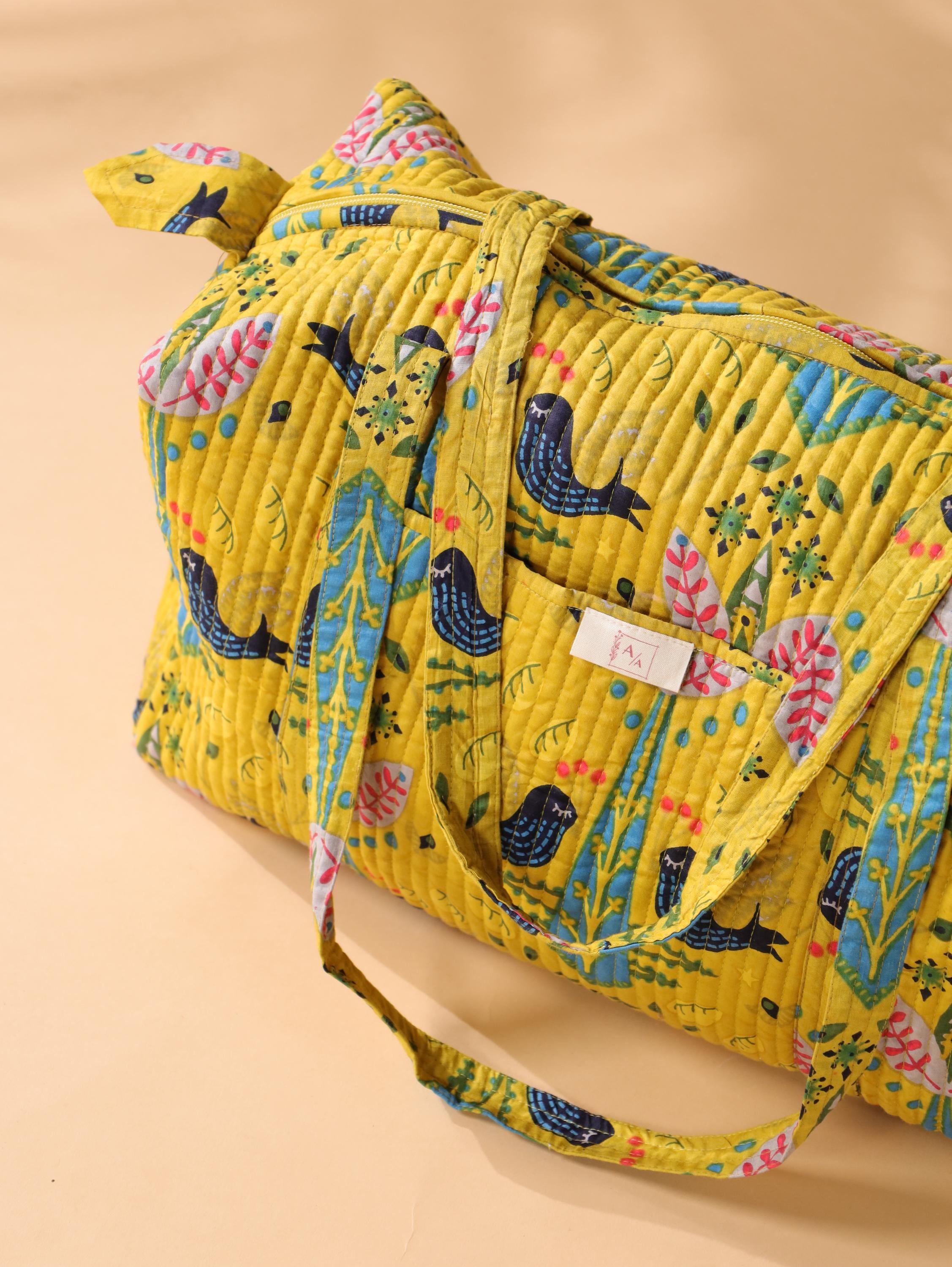 Handmade Canvas Duffel Bag - Stylish Weekend Travel Bag with Classic Block Print