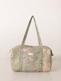 Handmade Canvas Duffel Bag - Sage Green Pink Floral Block Print Gym and Weekend Travel Bag